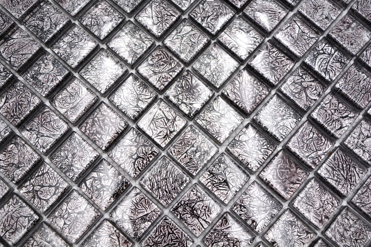 10 Mosaikfliesen Matten glänzend schwarz / Mosaikfliesen Glasmosaik Mosani Crystal