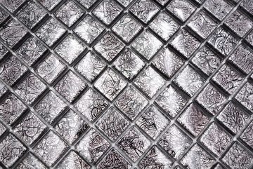 Mosani Mosaikfliesen Glasmosaik Mosaikfliese silber anthrazit schwarz Metall Optik