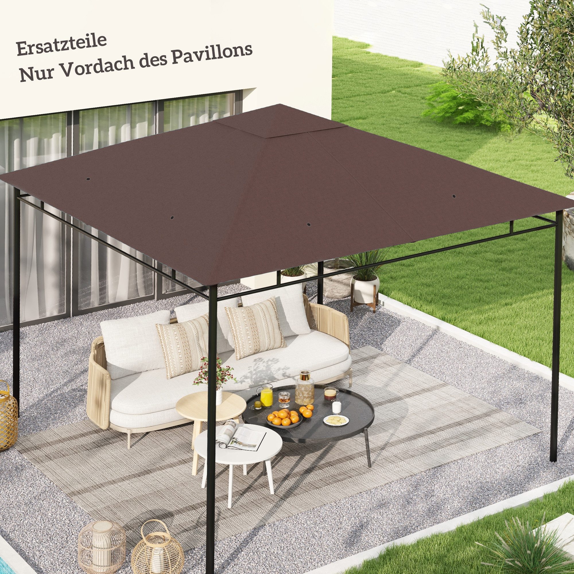 Outsunny Pavillon-Ersatzdach Pavillonabdeckung, Kaffee, 180 g/m², 295 x 295 cm (Ersatzdach, Pavillondach), 298x295 für Metall-Gartenpavillon