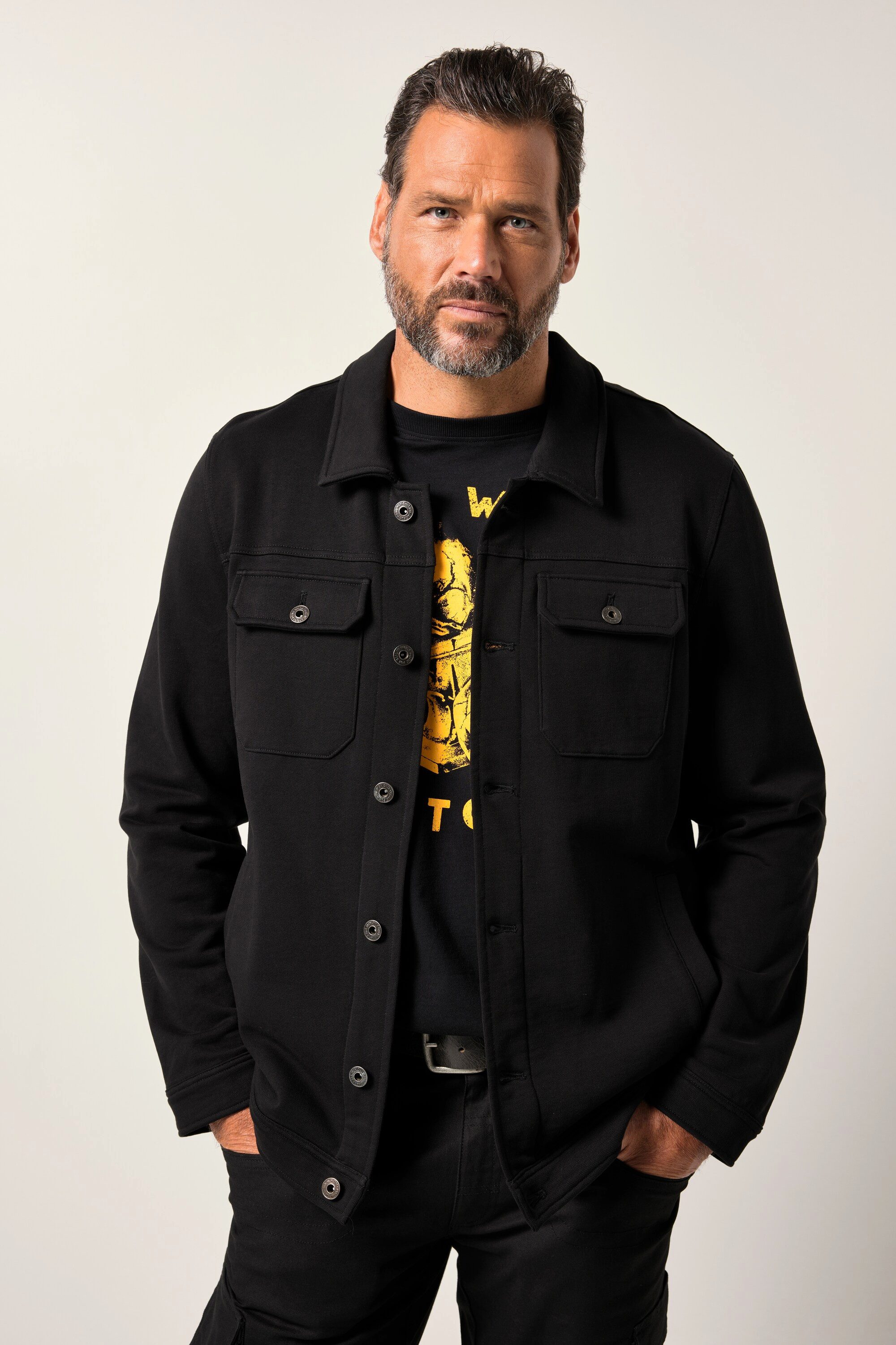 JP1880 Fleecejacke Sweatjacke Truckerstyle Rückenprint 3 Taschen günstig online kaufen