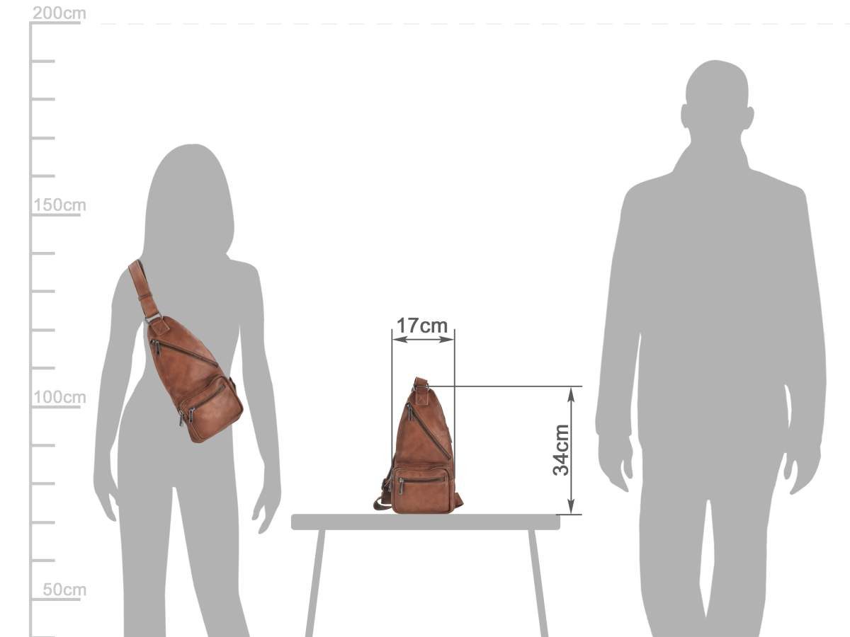 Bear Design Umhängetasche Nolani, Crossbody, Crossbag, sportlich, knautschig weiches Leder cognac braun
