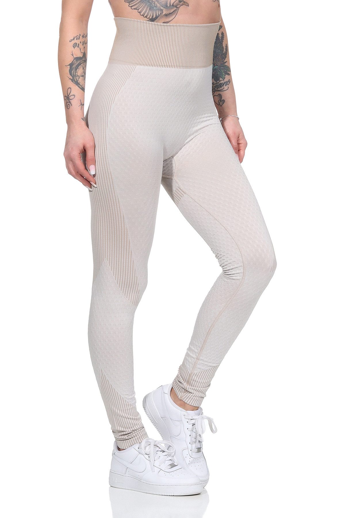 Aurela Damenmode Highwaist Leggings Sportleggings Damen Shape Leggings mit Anti-Cellulite Effekt elastischer Bund, Elastikzonen, Kompressionszonen