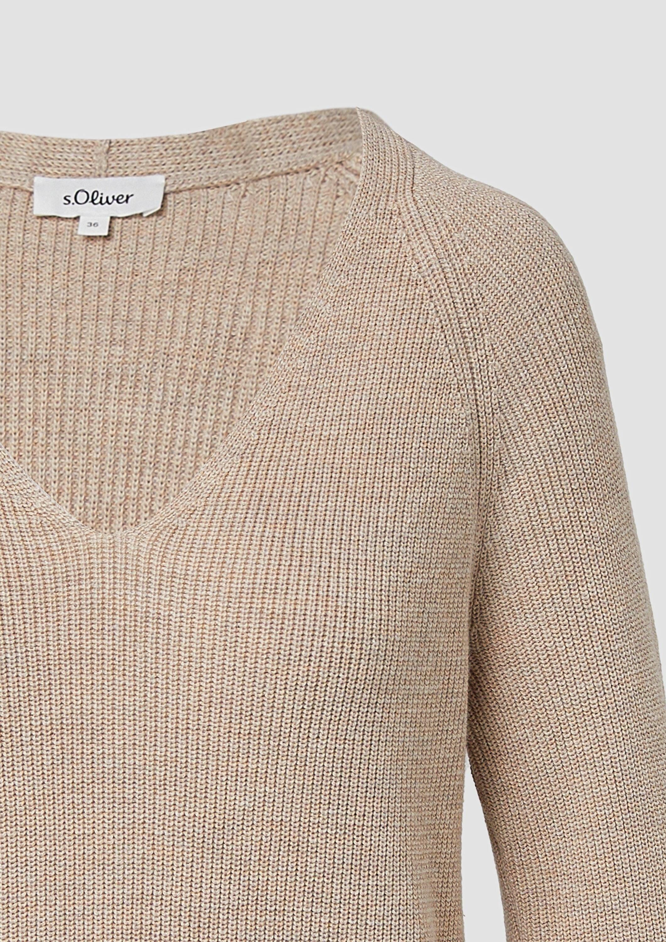 s.Oliver Longpullover Strickpullover Strickpullover aus Baumwollmix mit V-Ausschnitt