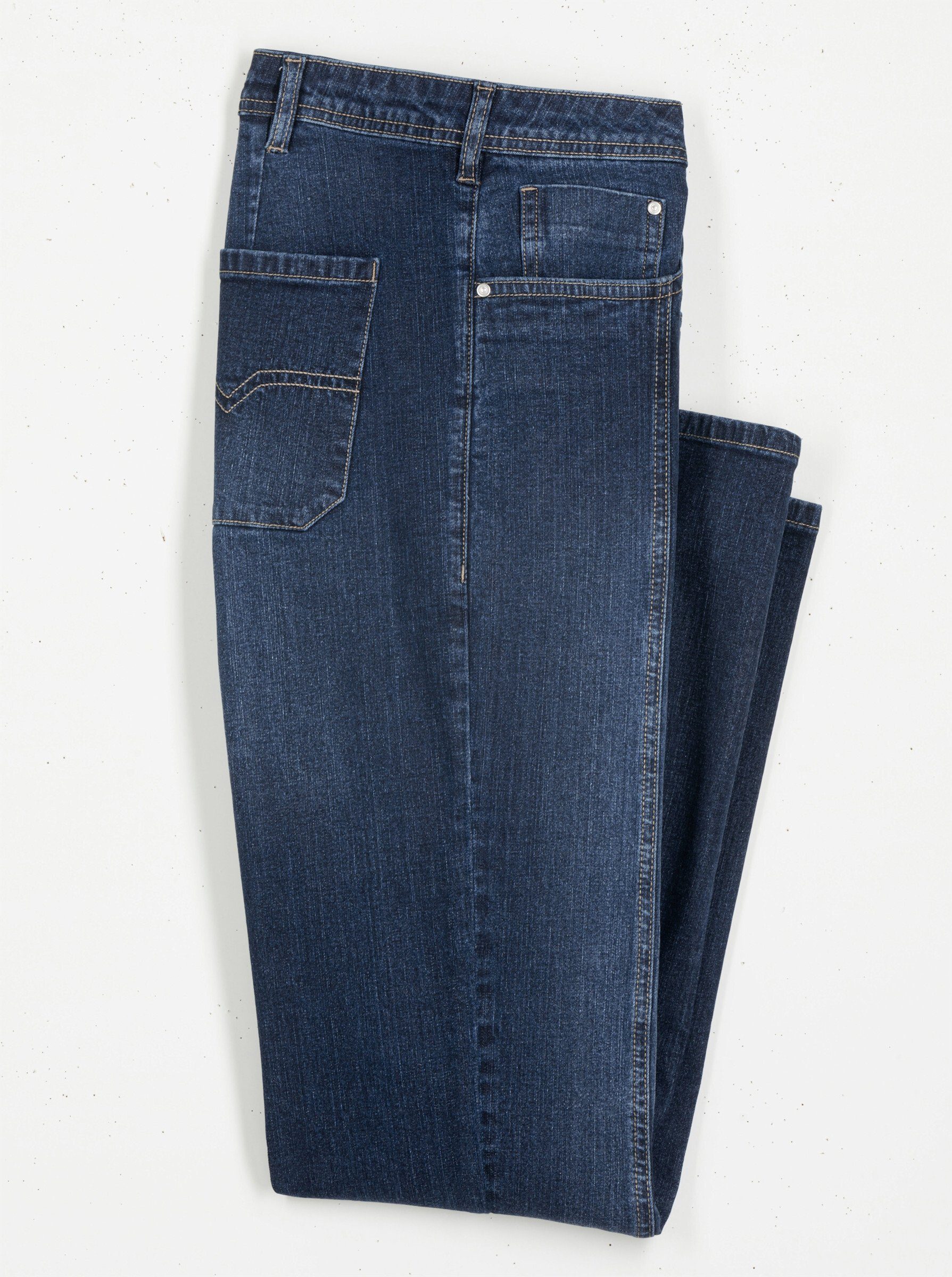 Jeans Bequeme an! blue-stone-washed Sieh