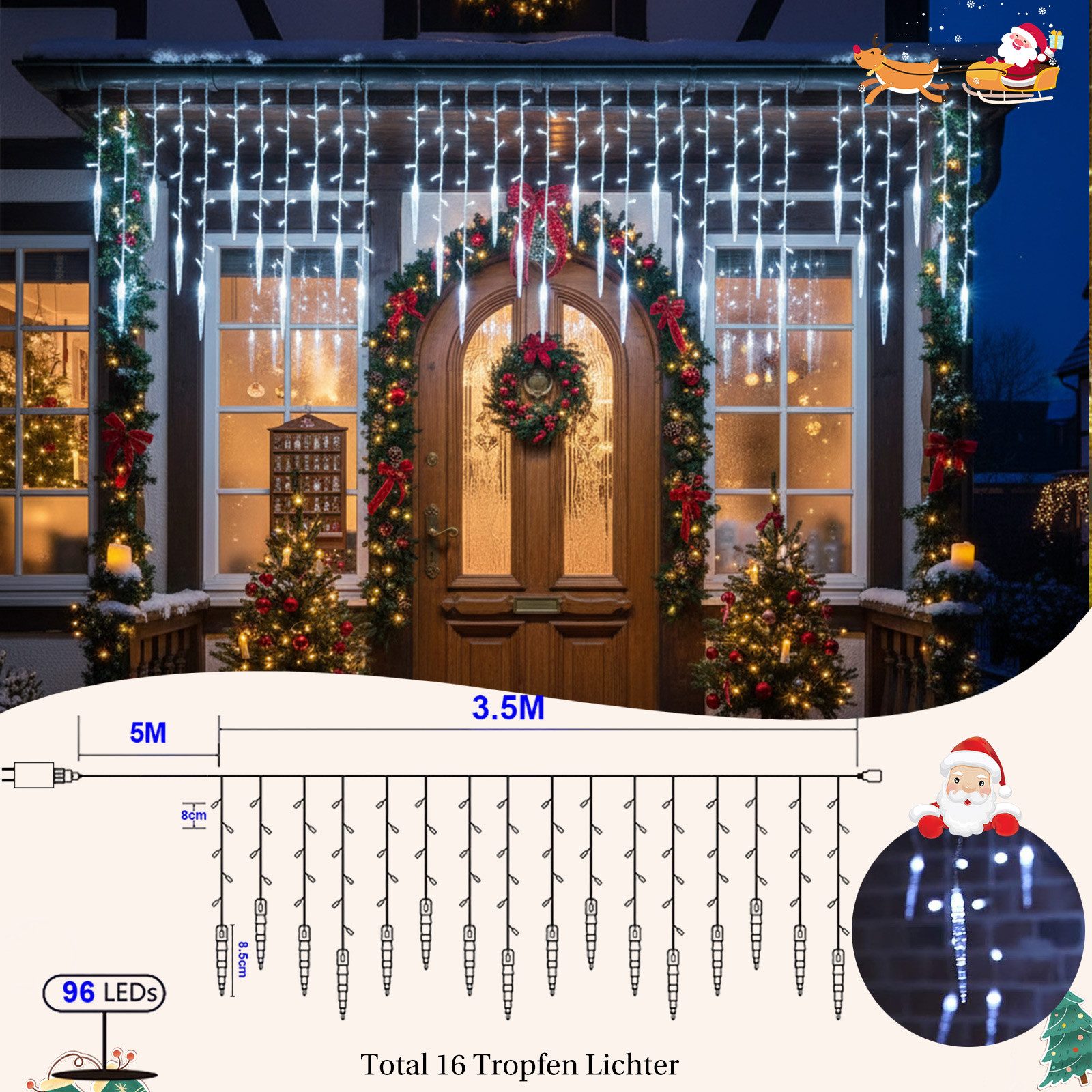 Rosnek LED-Lichtervorhang Eiszapfen-Anhänger, 8 Modi, Timer, für Traufe Wei günstig online kaufen