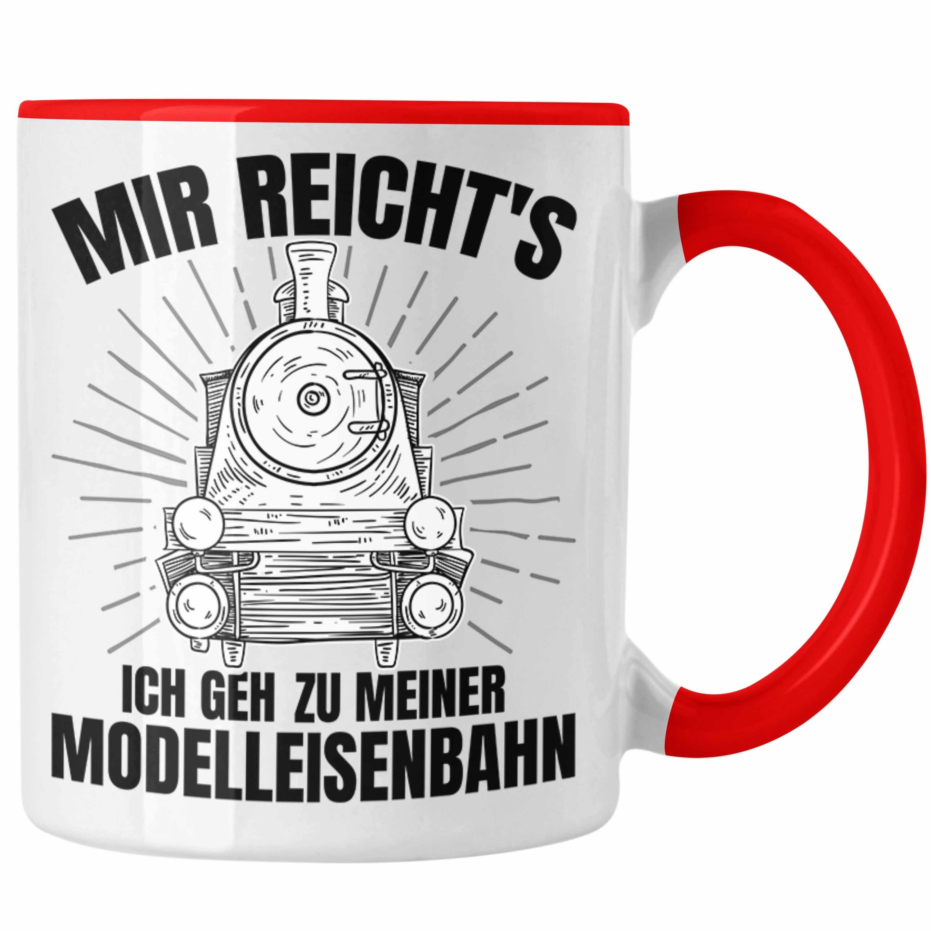 Trendation Tasse Trendation - Mir Reichts Ich Geh Zu Meiner Modelleisenbahn Geschenk Tasse Dampflok Spruch Mönner Geschenkdidee Rot