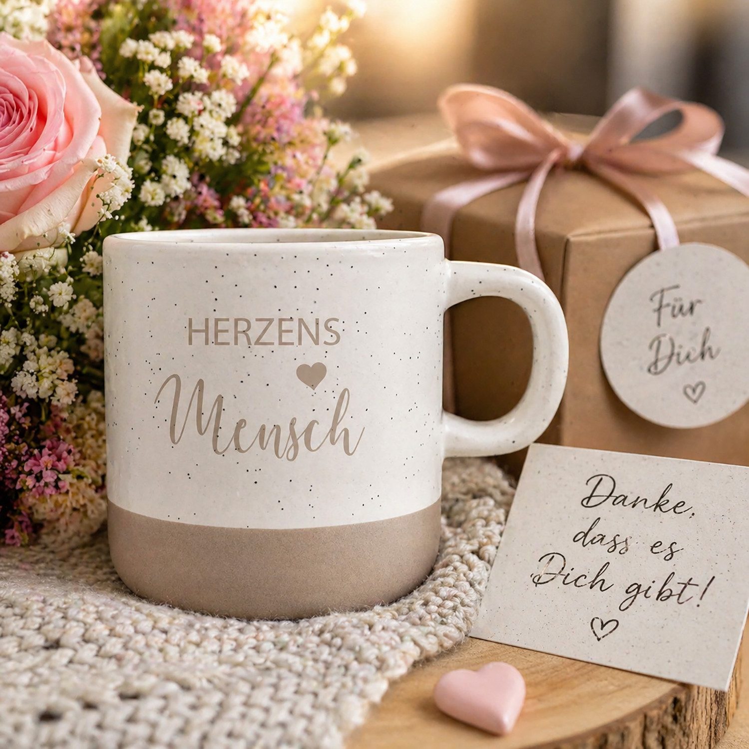 Camolo Tasse Kaffeetasse Herzensmensch aus Steingut - 360 ml Geschenk, Keramik – Bild 5 von 5