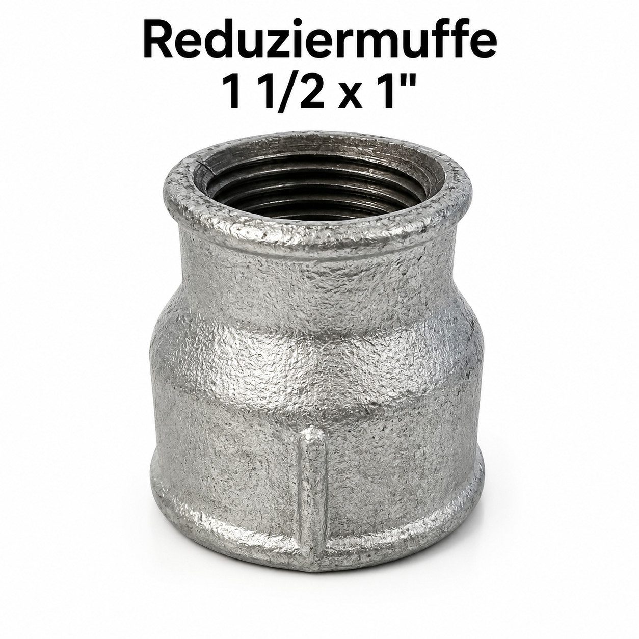 Gewindefitting Reduziermuffe 1 1/2 x 1 Zoll Temperguss verzinkt Rohrverbinder, (1-tlg), Reduzierung für unterschiedliche Rohrgewindegrößen