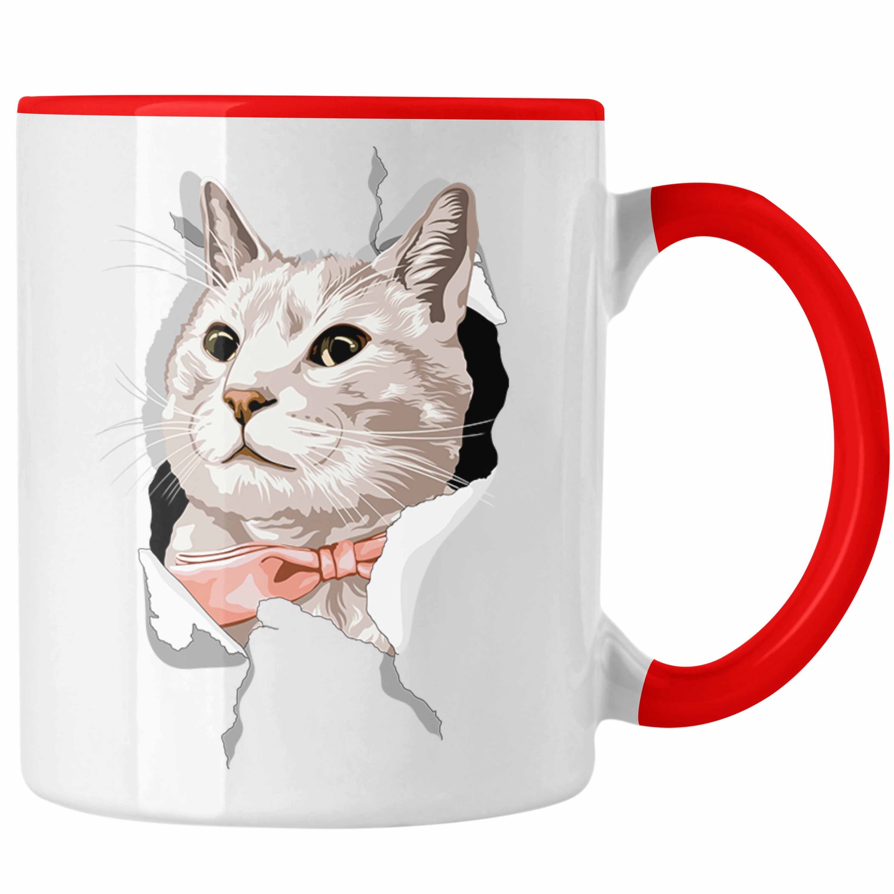 Trendation Tasse Trendation - Lustige Katzen Tasse Geschenk Katzenbesitzerin 3D Katzengrafik Geschenkidee Rot