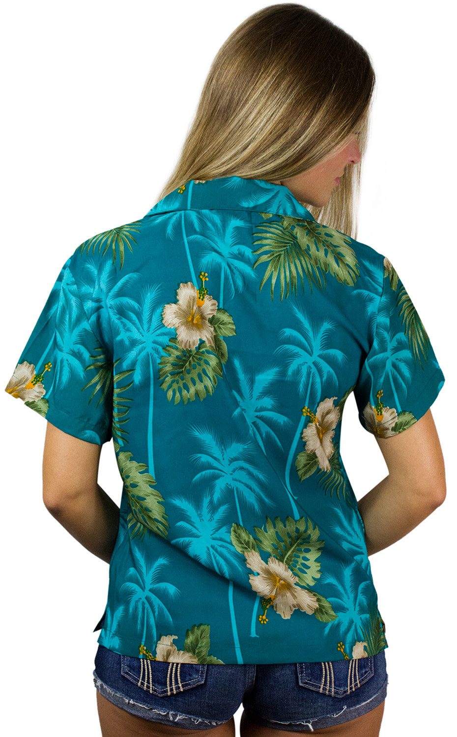 King Kameha Hawaiihemd Small Flower Funky Hawaiibluse Damen Kurzarm Front-Tasche Stylish