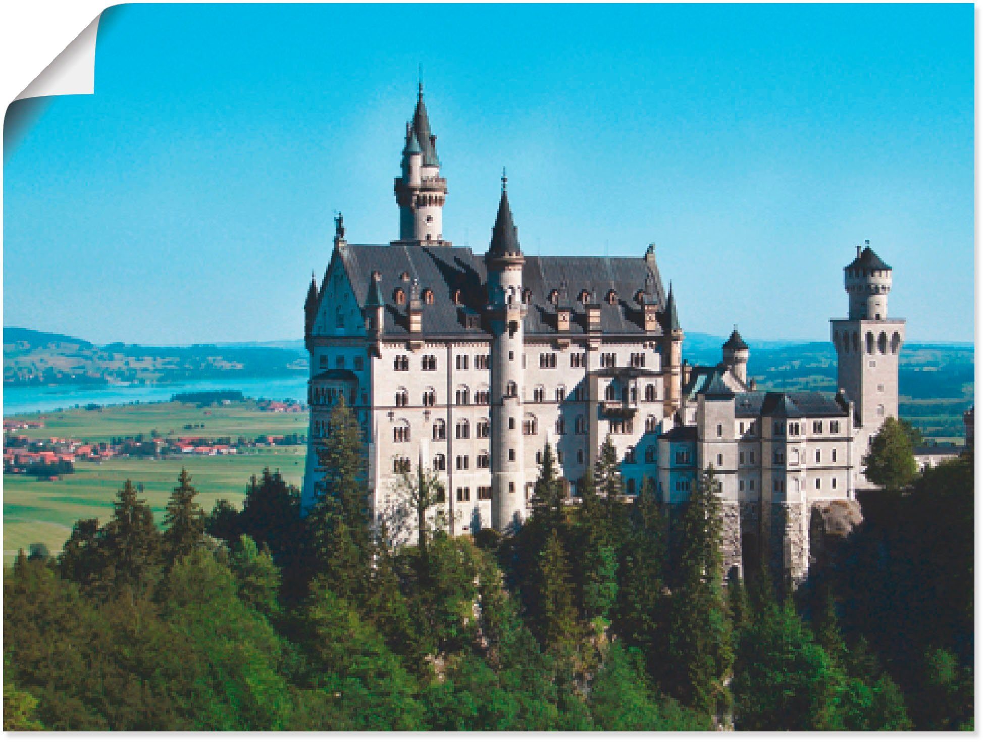 versch. oder Wandaufkleber in Gebäude (1 Wandbild Schloss Neuschwanstein Bayern, Artland Poster St), Größen Leinwandbild, als