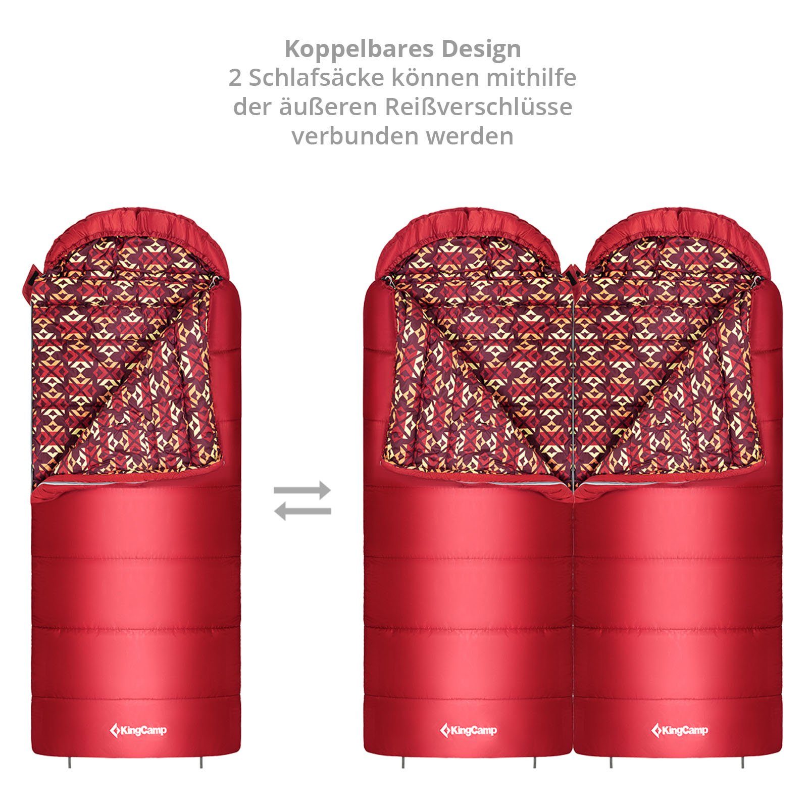 - Jahreszeiten -18°C Mumienschlafsack KingCamp L Breit Superior Schlafsack Red 3, XL Mumienschlafsack Wine 400L Zipper