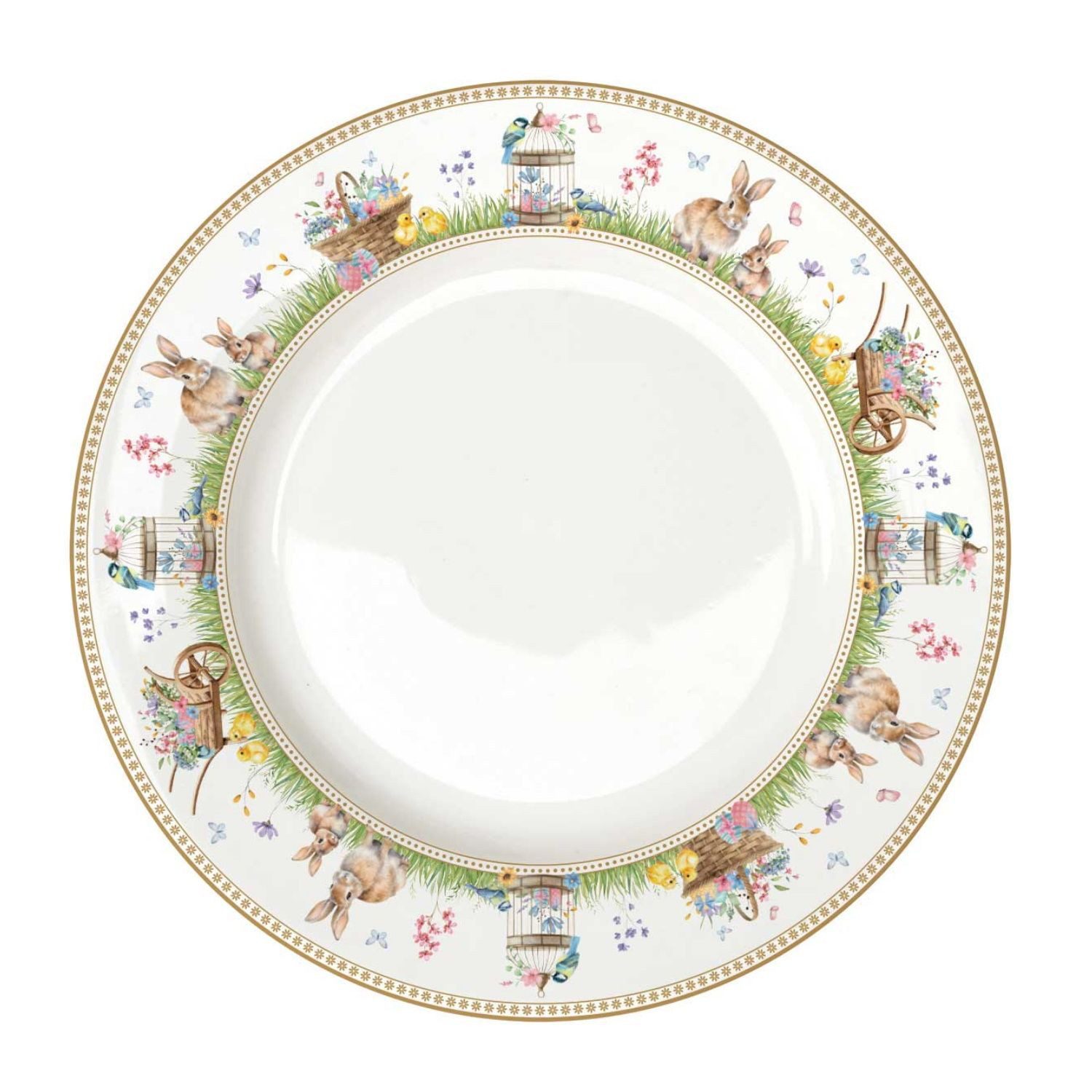 EasyLife Speiseteller Spring Bloom, Spülmaschinengeeignet, Mehrfarbig, Hasen & Blumenkörbe, ⌀ 26.5cm