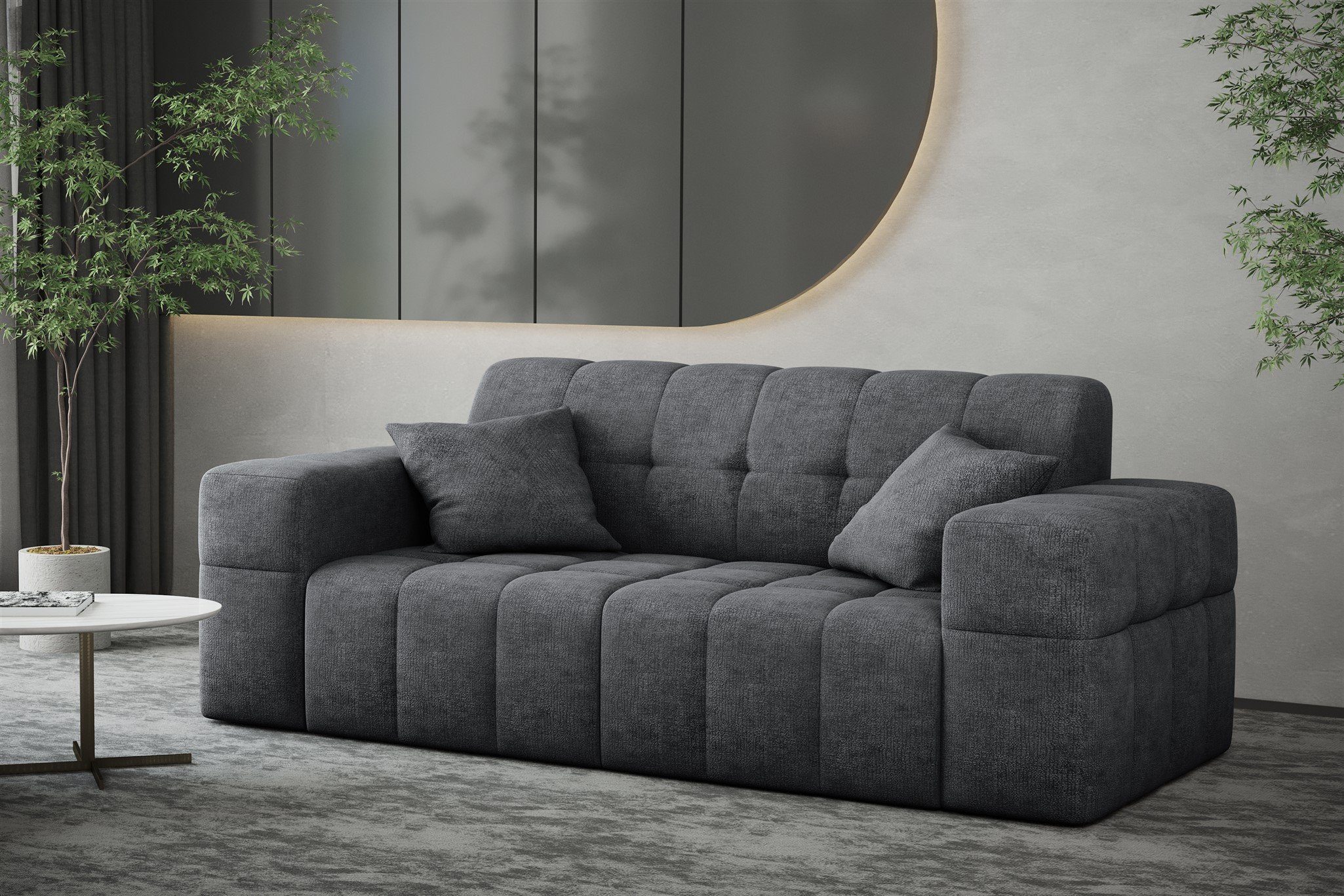 Fun Möbel Sofa Sofa Designer-Sofa NANCY 2-Sitzer in Stoff Harmony, Rundumbezug Anthrazit