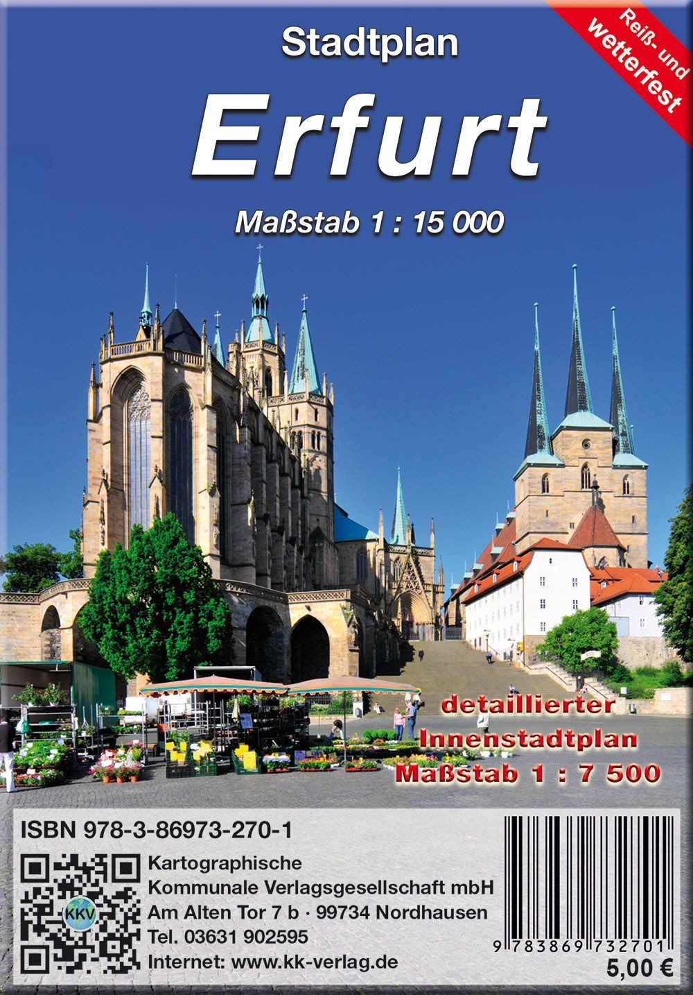 Erfurt / KKV Kartographische Kommunale Verlagsgesellschaft mbH, Stadtplan (Reiß- und wetterfest)