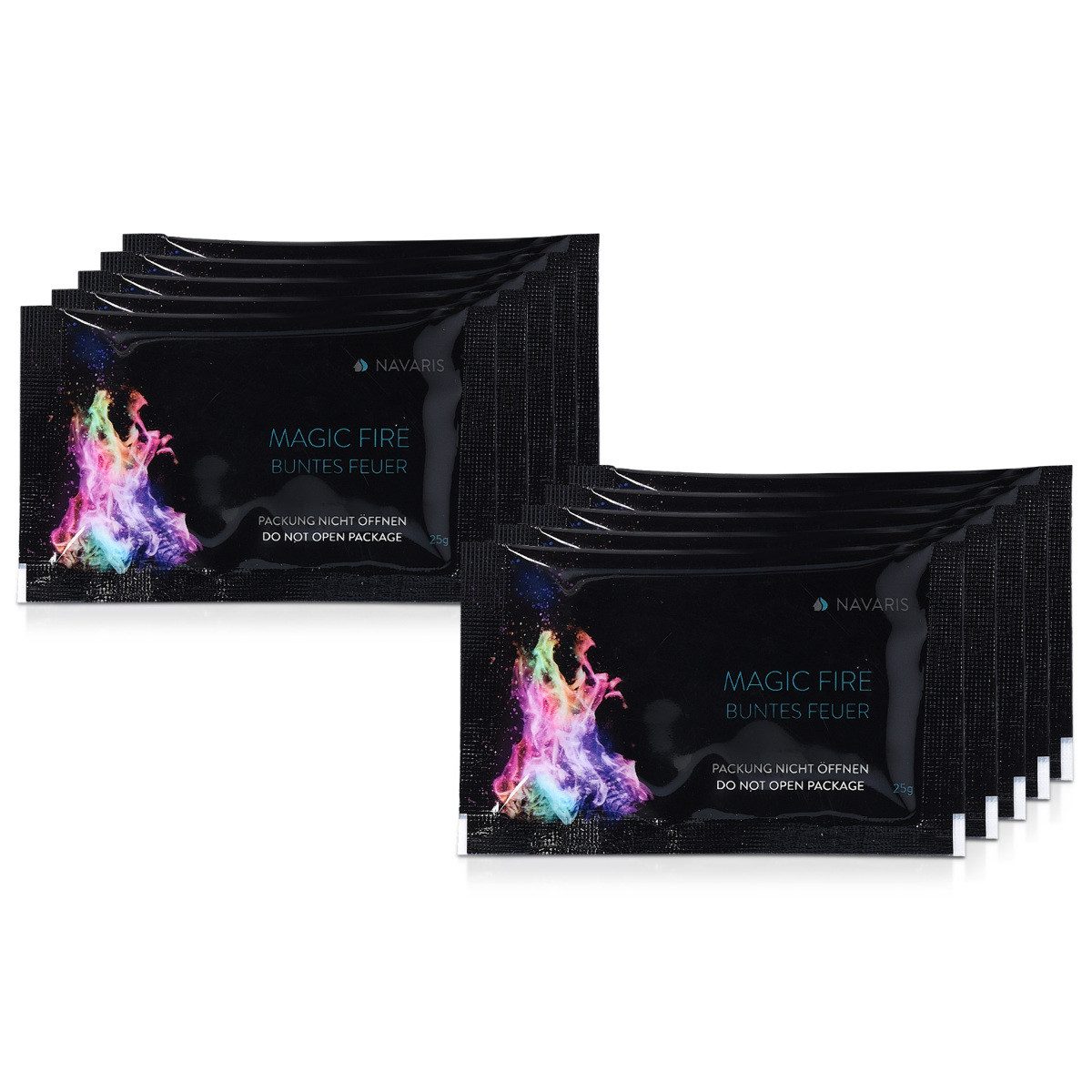 Navaris Feuerschalen-Bodenplatte Magic Fire Pulver Set, 10x Salz Päckchen für buntes Feuer, 10-St.