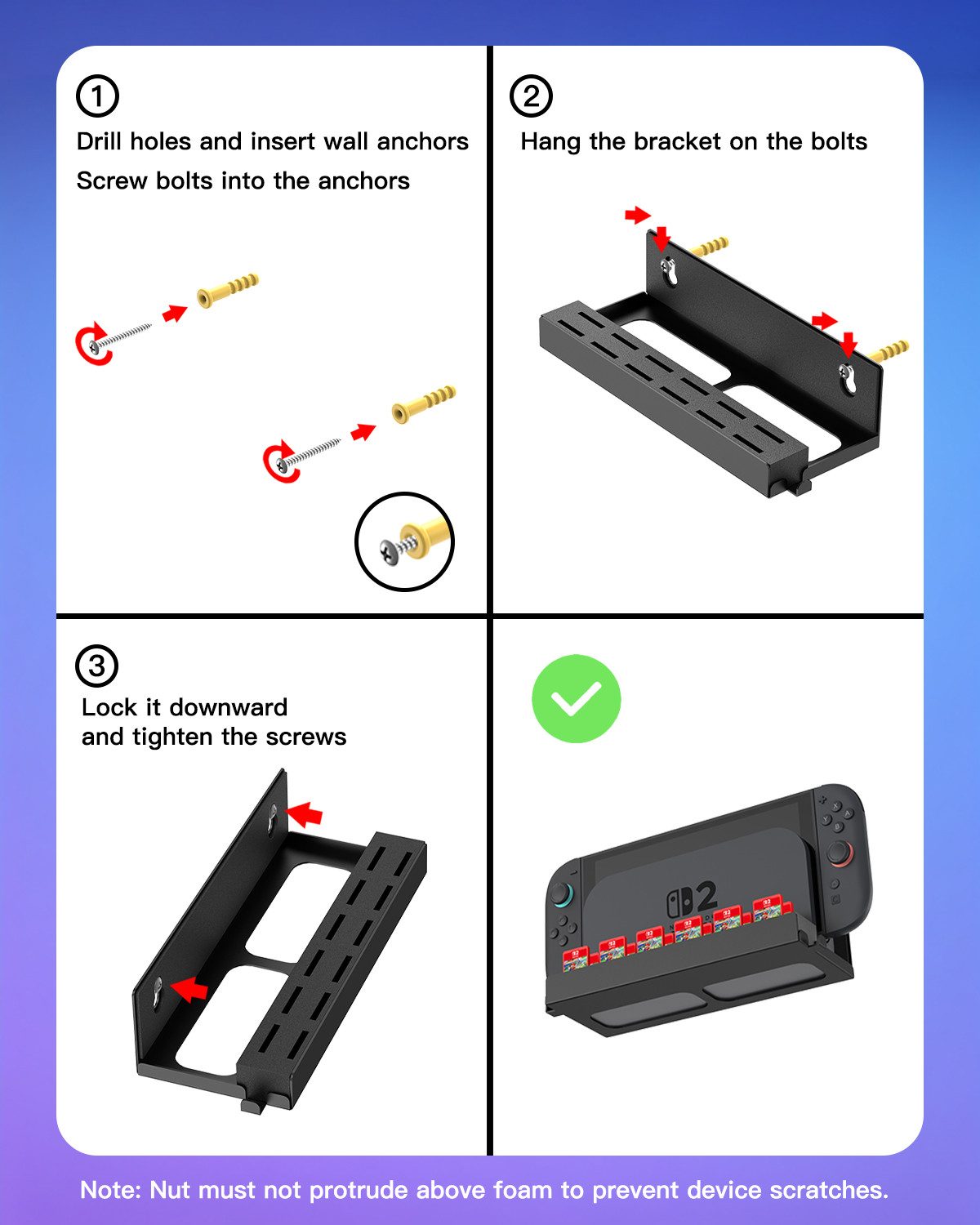 Fintie Wandhalterung für Nintendo Switch 2, Metall-Wandhalterungsset Zubehör Nintendo (mit 1 Controller-Halter, 12 Spielkartenhaltern, Konsolen-Organizer) – Bild 5 von 5