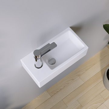 AQUALAVOS Waschbecken Waschbecken Keramik Aufsatzwaschbecken für das Badezimmer und Gäste-WC, Weiß I Modernes Design I Einfache Installation, Einfach zu säubern