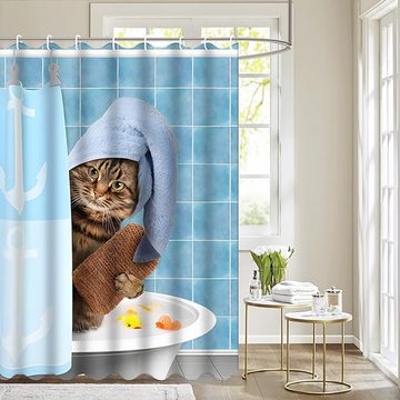BlauCoastal Duschvorhang Schmusekatzen-Muster Wasserdichte Anti-Schimmel Duschvorhänge (Polyester Textil Duschvorhang, 1-tlg), mit 12 Duschvorhanghaken