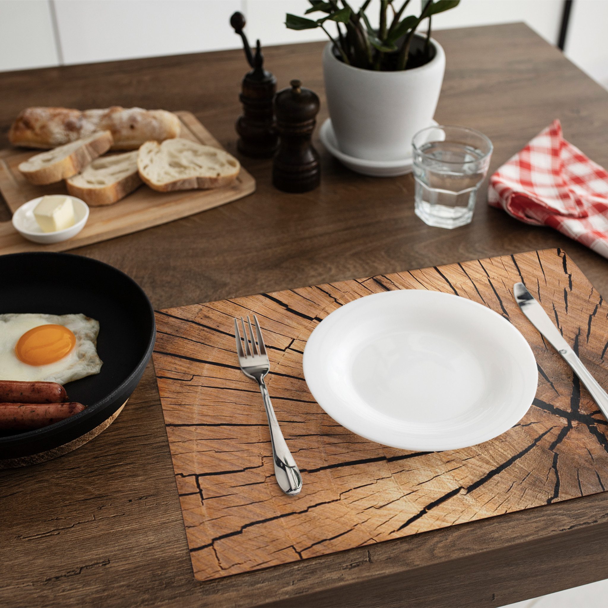 matches21 HOME & HOBBY Platzset Abwaschbare Tischsets 4er Set Baumstamm Holz-Optik, (4-St), Platzsets als Tisch-Untersetzer und Tisch-Deko für Esstisch Teller