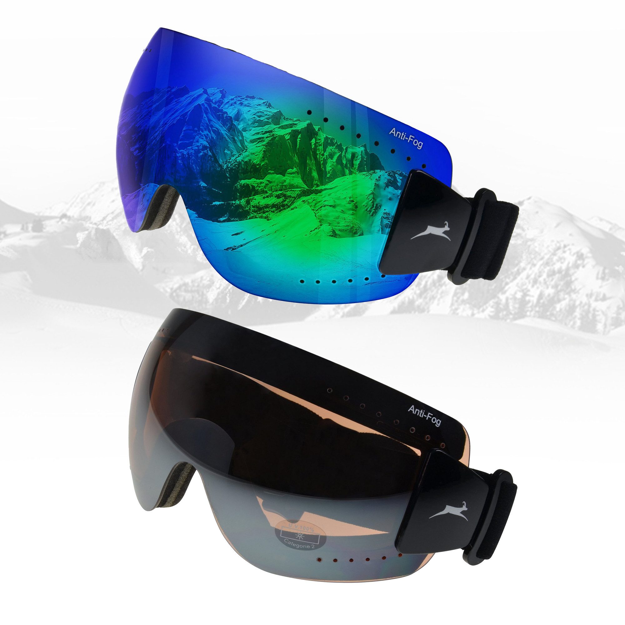 Skibrille UV400 Skibrille Gletscherbrille Snowboardbrille Sonnenbrille ANTIFOG