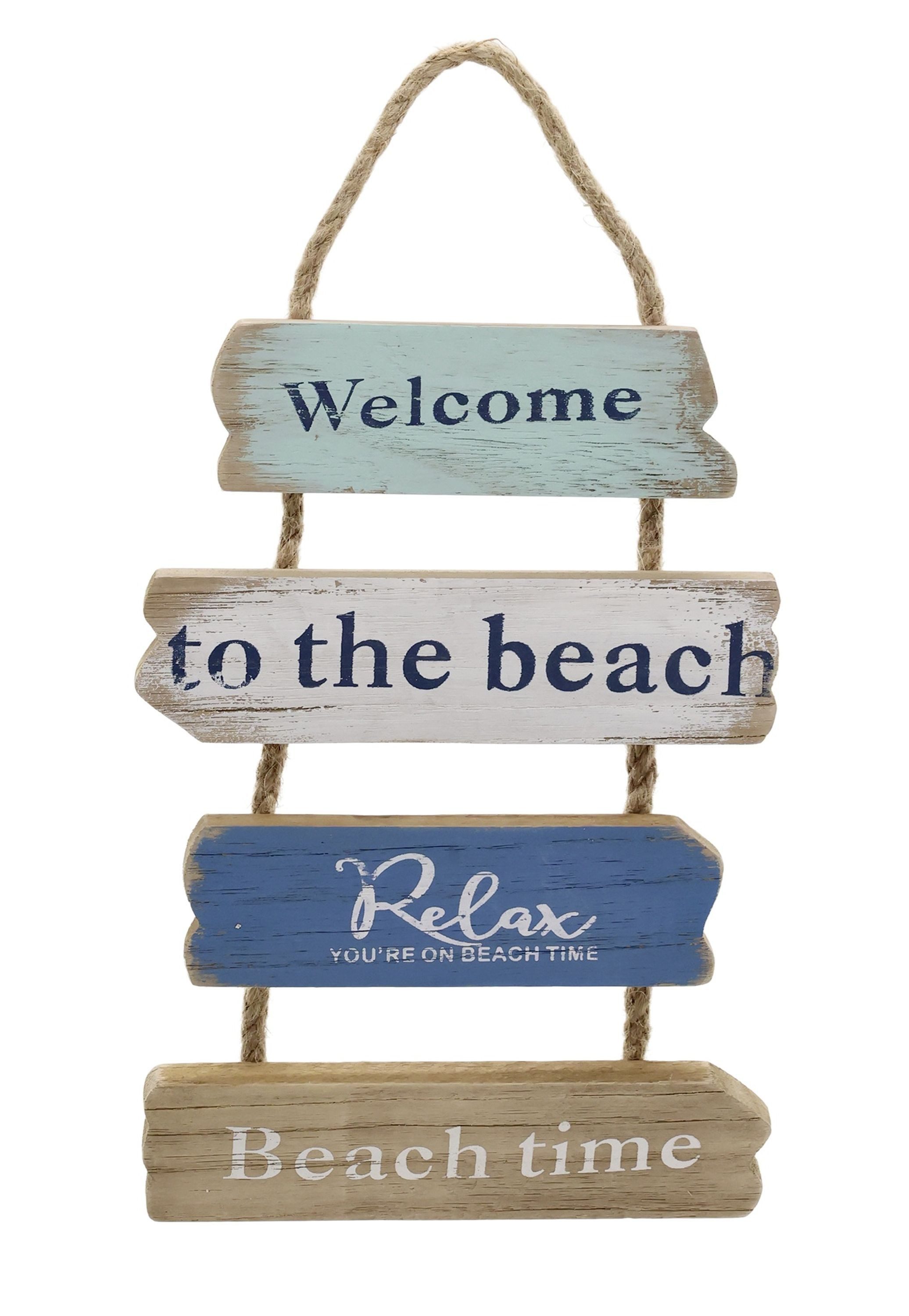 Chic Antique Wandbild Chic Antique - Wandschild Türschild Schild Holzschild "Welcome" Beach