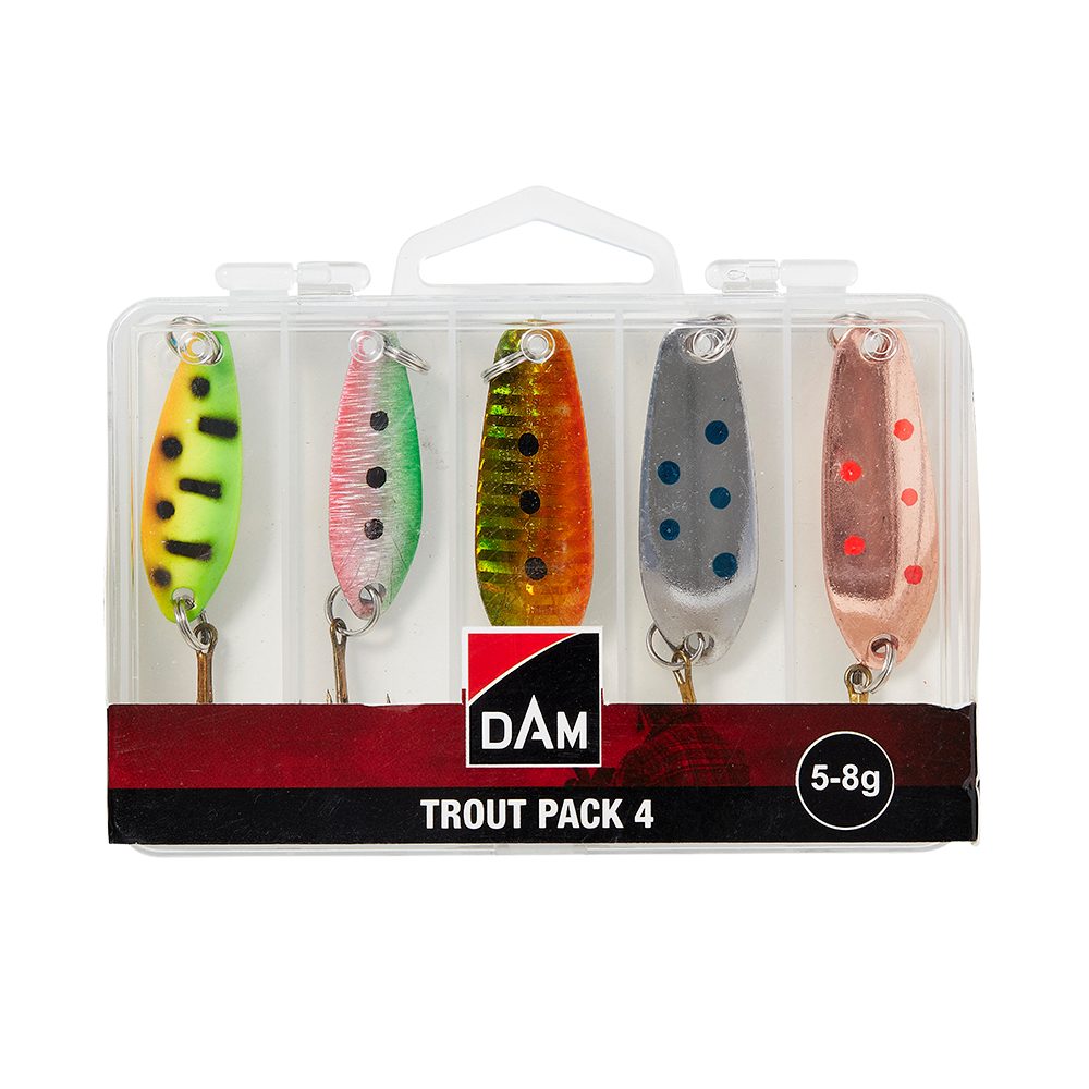 DAM Fishing Искусственная приманка Trout Pack Set incl. Box 5 Stück 5-8g Spoons Blinker Forelle Barsch, (Spar-Set, 5-St), Sehr fängige Forellen, Barsch, Zander, Hechtköder