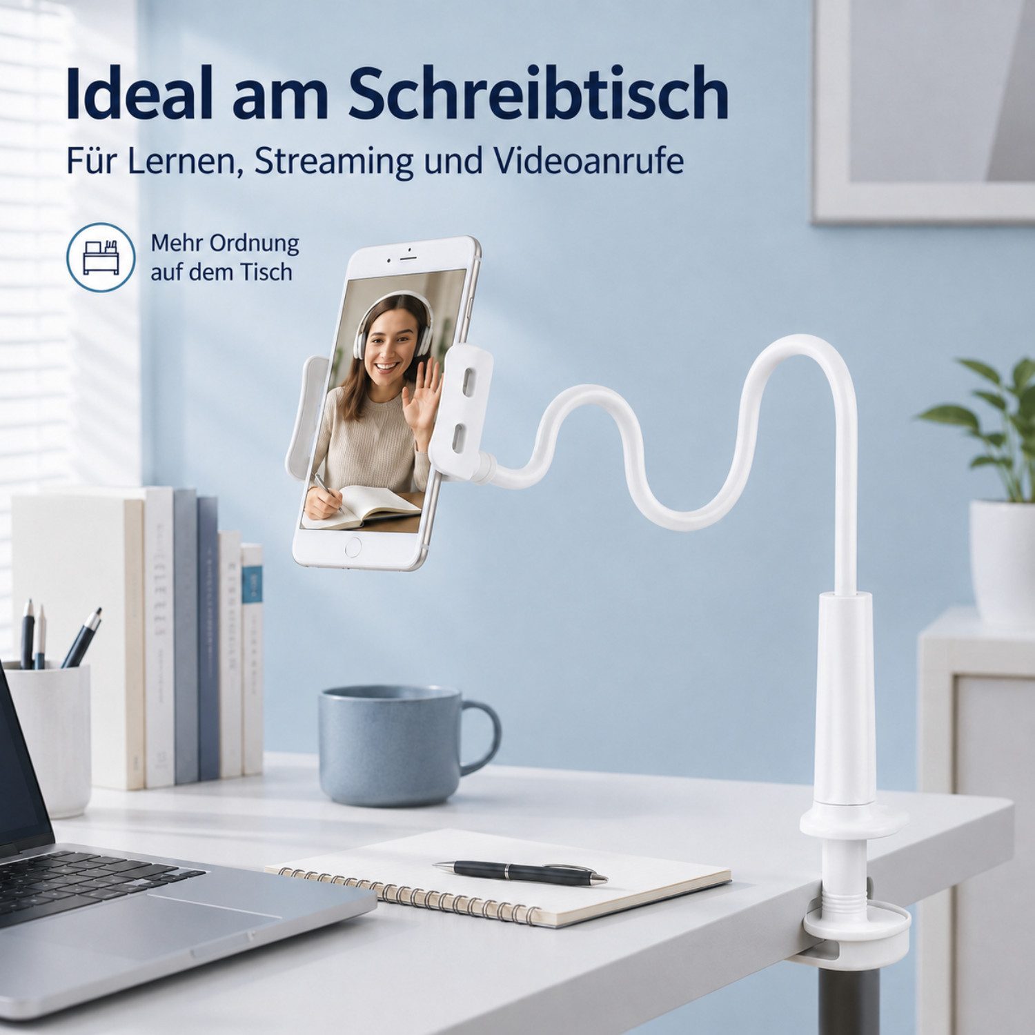 Fyrove Handy-Halterung Flexibler Schwanenhals Handyhalter mit Klemme, (360° drehbar Gooseneck Halterung für Bett & Schreibtisch, Praktisches Geschenk zum Geburt – Bild 4 von 5