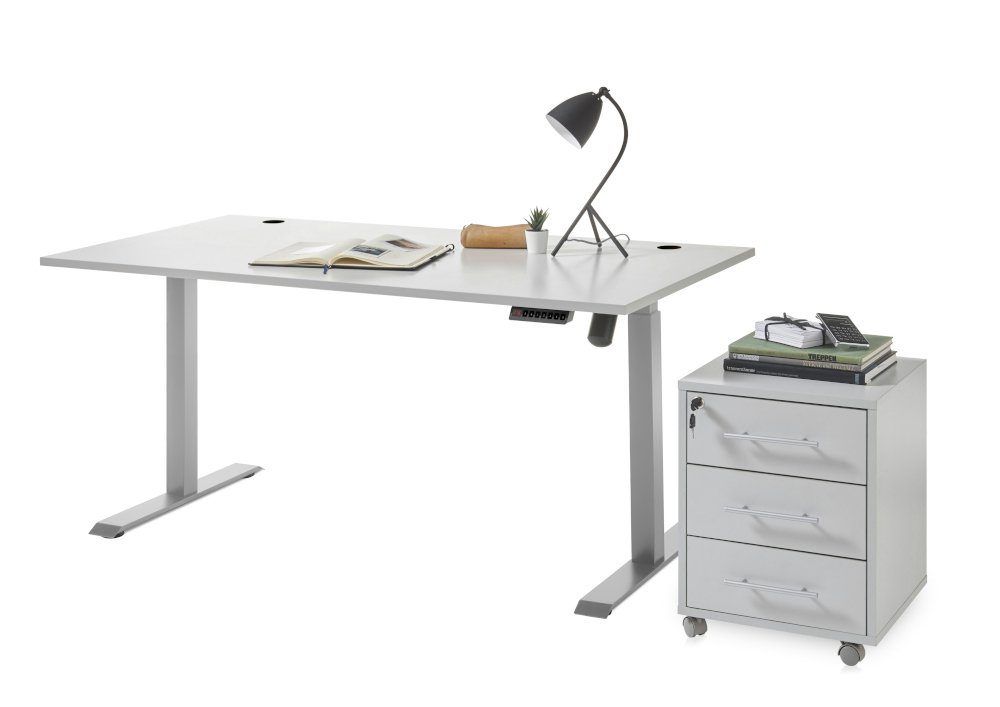 Bega Consult Schreibtisch Pronto (Komplett Set, 2-St., höhenverstellbarer  Schreibtisch und abschließbarer Rollcontainer), elektrische höhenverstellbar,  abschließbarer Rollcontainer
