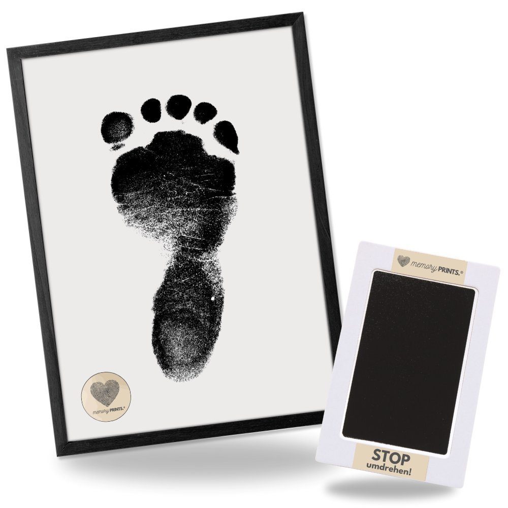 memoryPRINTS. Baby Handabdruck Fußabdruck Rahmen schwarz mit tintenfreies A7 Abdruckset Stempelkissen (1-tlg) 
