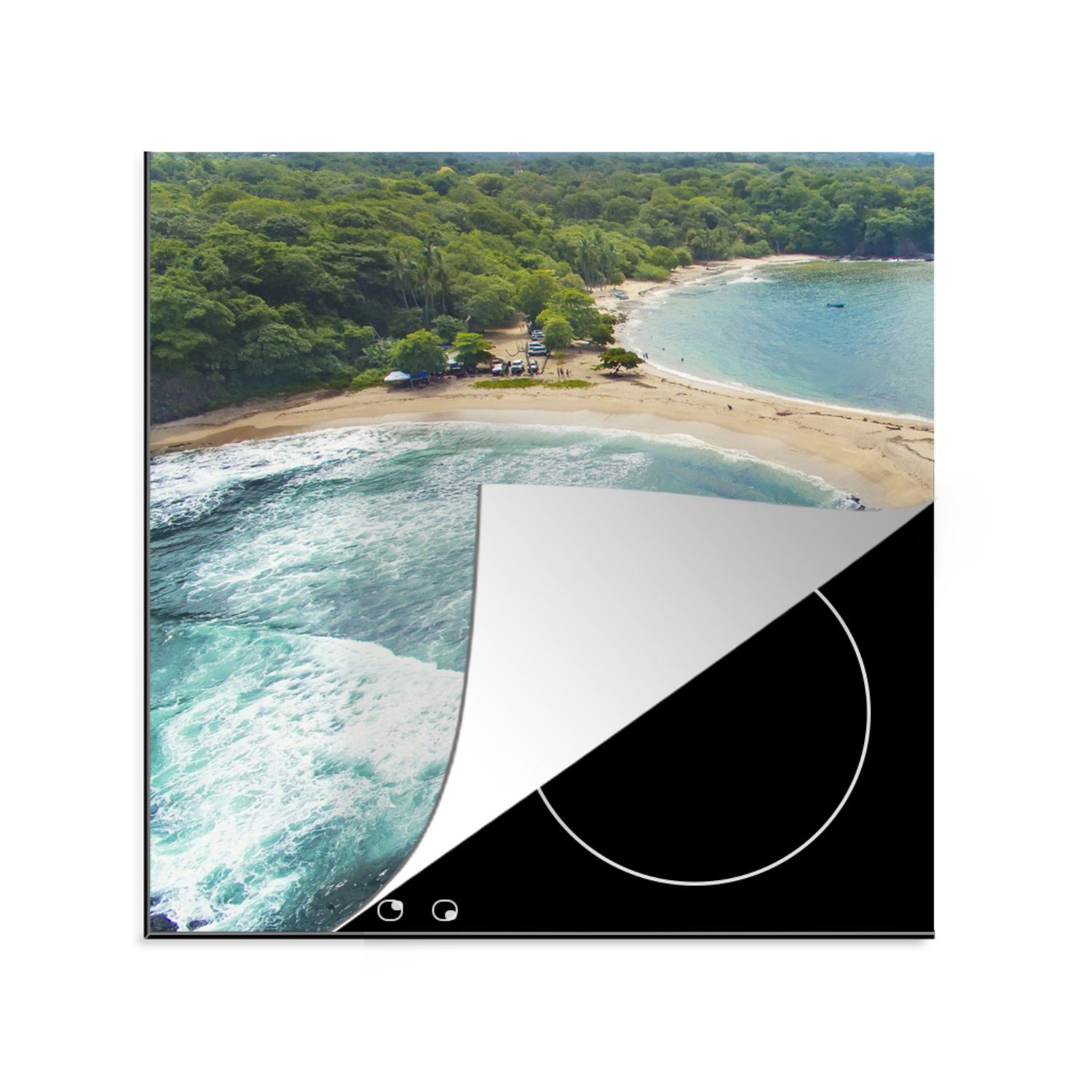 MuchoWow Herdblende-/Abdeckplatte Strand in (1 tlg), Seiten, Costa Wasser auf zwei Vinyl, mit cm, Arbeitsplatte Ceranfeldabdeckung, für 78x78 Rica küche