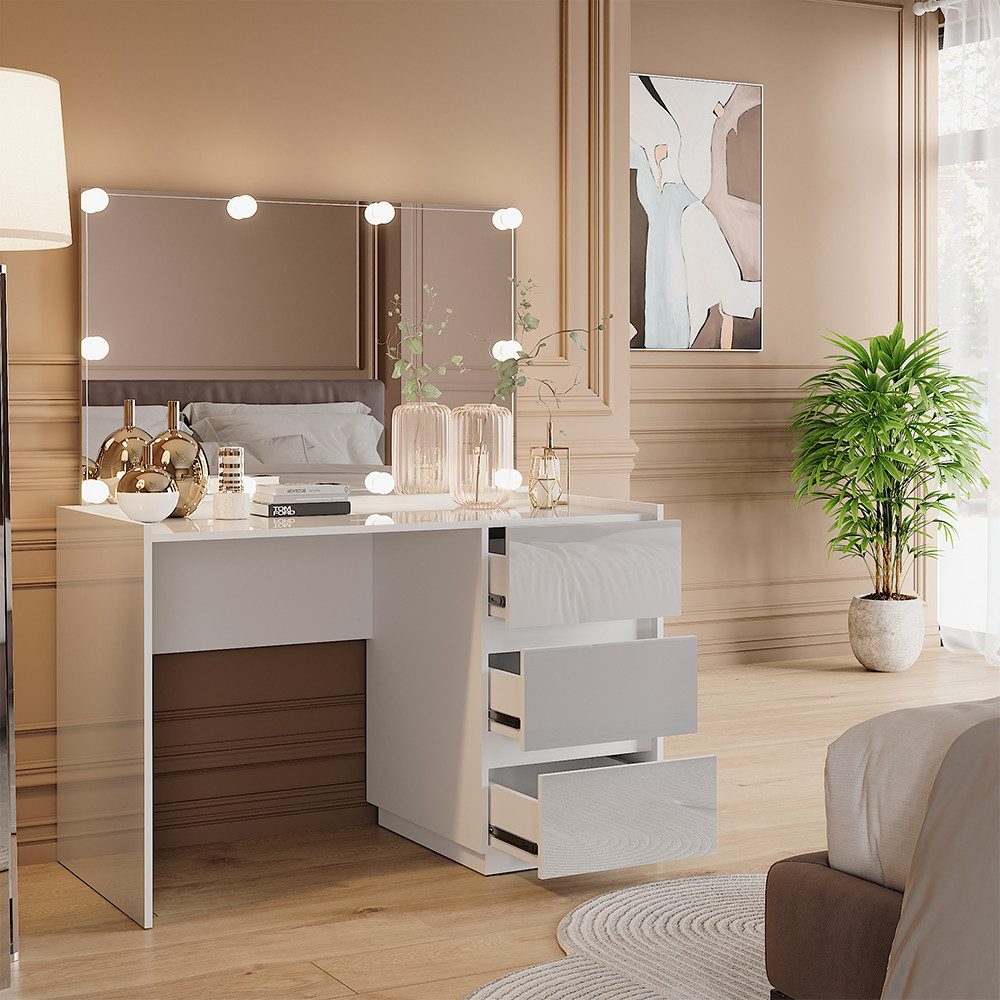 Vicco Schminktisch Marla, Weiß Hochglanz, 120 cm mit Spiegel, LED-Lichterke günstig online kaufen