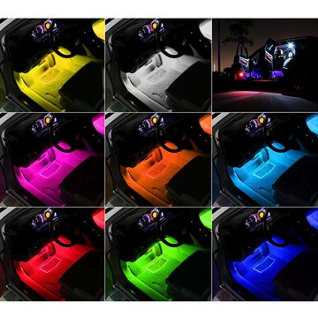 Retoo LED Stripe 4x RGB LED Innenraumbeleuchtung Auto KFZ Ambiente Fußraumbeleuchtung, 48 LED-Dioden, Wasserbeständigkeit, Silikonschicht, Selbstklebigkeit