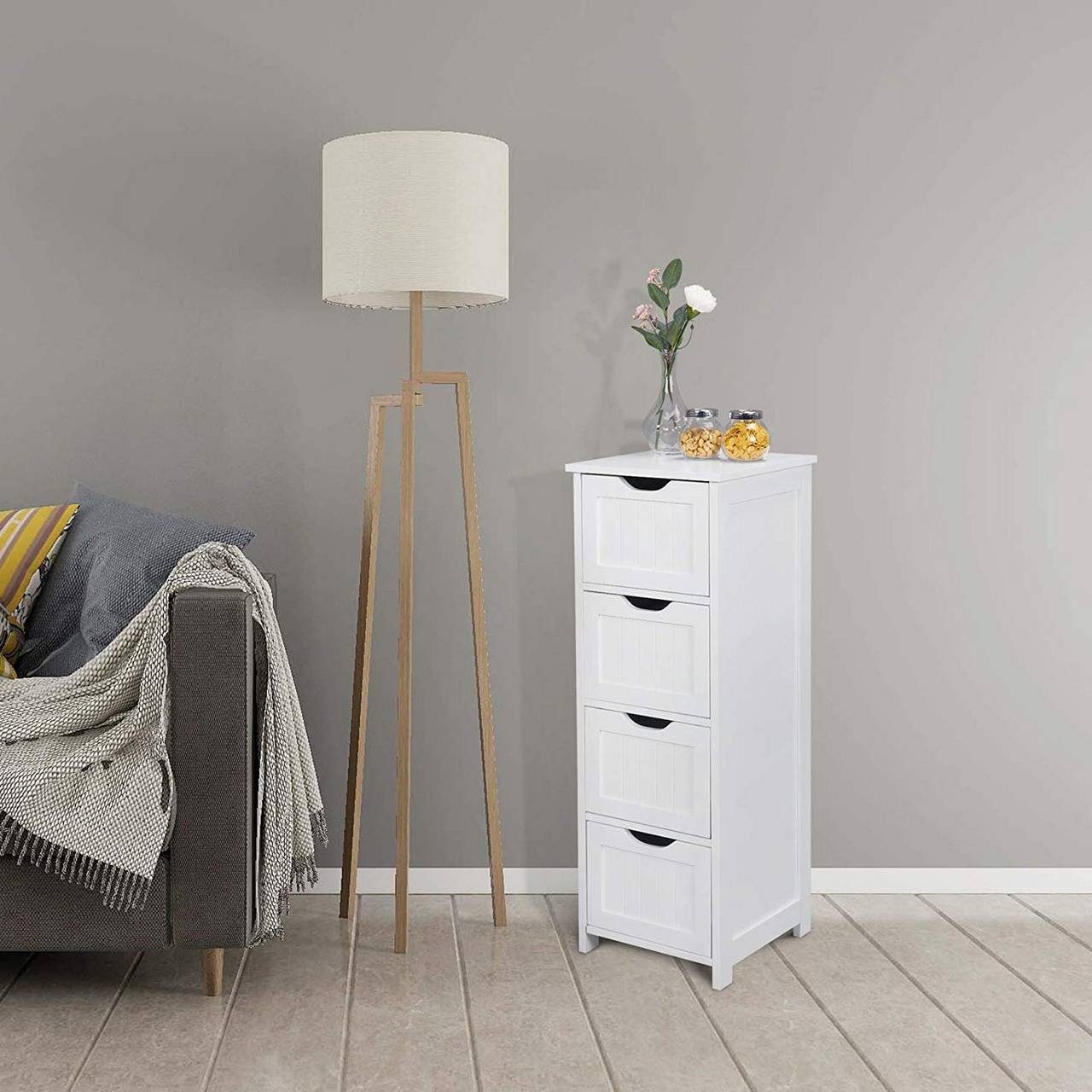 Woltu Kommode, Badezimmerschrank mit 4 Schubladen, Mehrzweckschrank 30x82x30 cm
