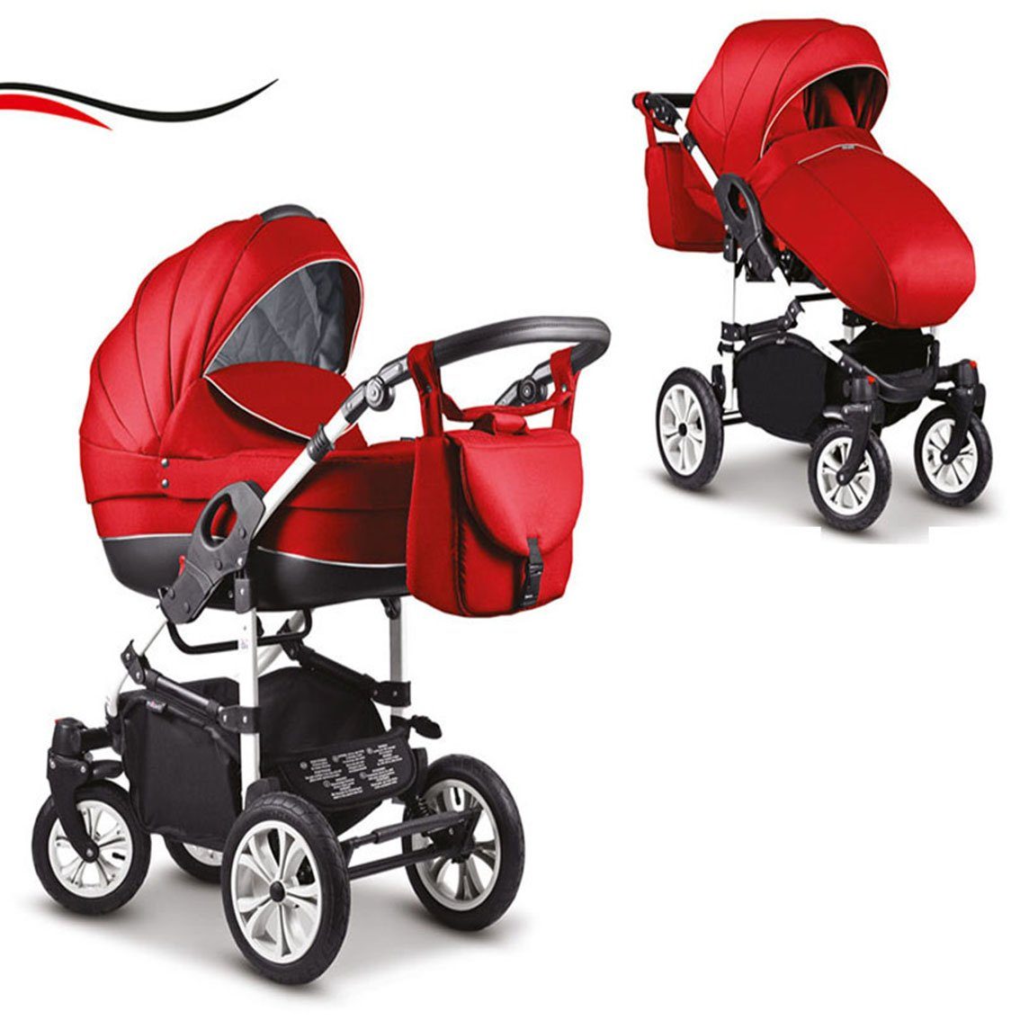 babies-on-wheels Kombi-Kinderwagen 2 in 1 Kinderwagen-Set Cosmo - 13 Teile - in 16 Farben Rot-Schwarz