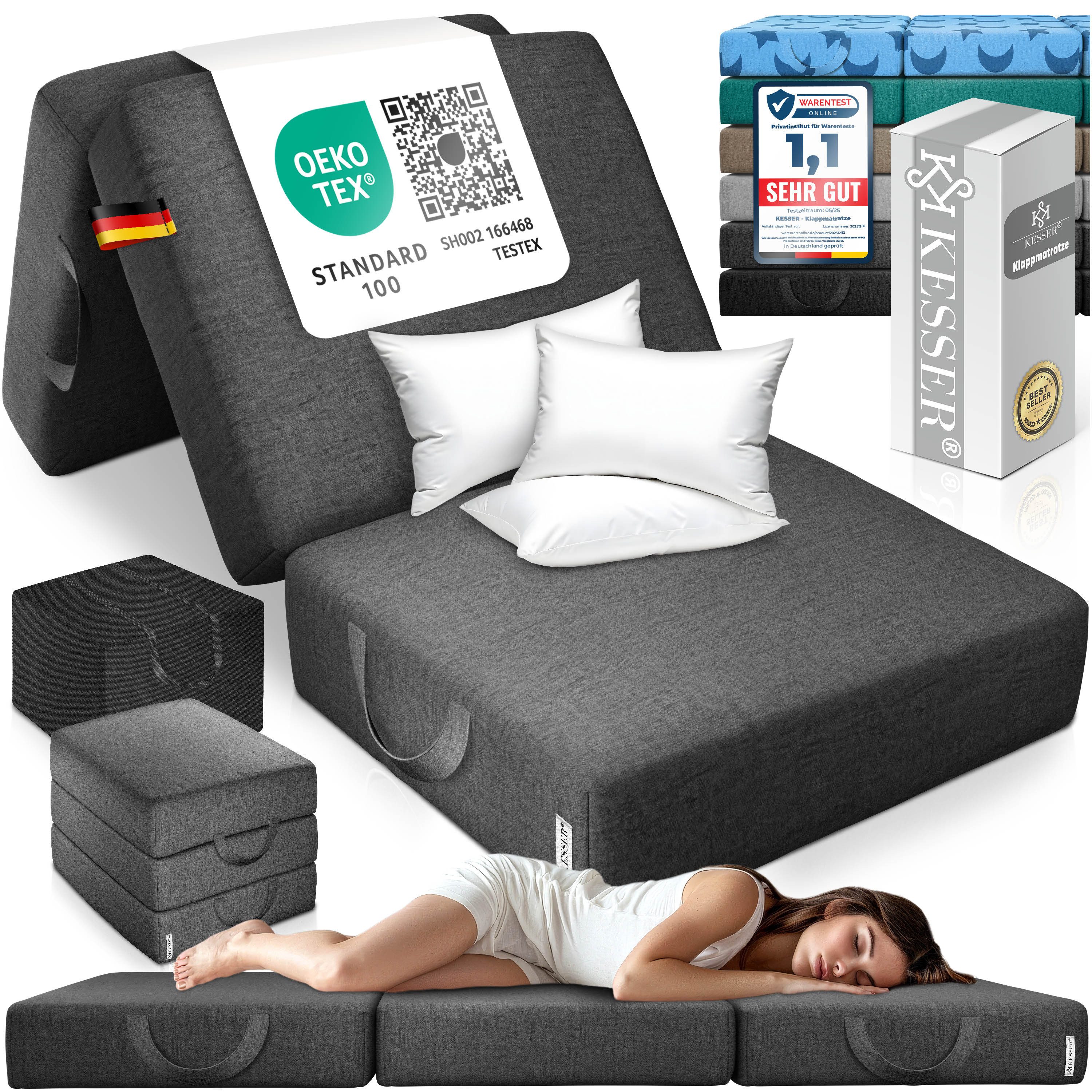 Klappmatratze 15cm hoch Gästematratze 3-fach faltbar zum Sitzhocker, KESSER, (bis zu 30 °C waschbarer abnehmbarer Bezug, Schaumstoff 25kg/m), Faltmatratze Inkl. Wasserabweisende Tragetasche