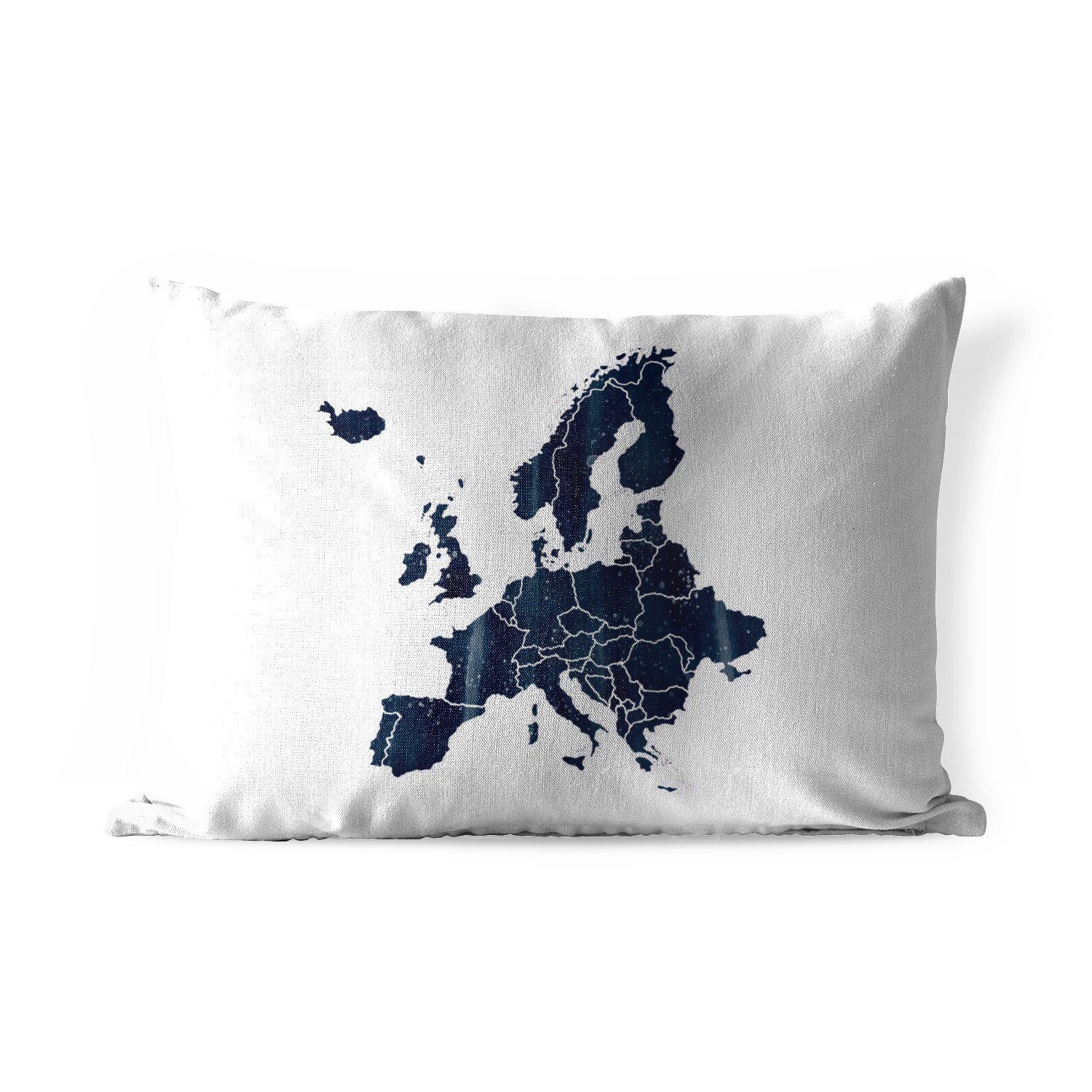MuchoWow Dekokissen Karte von Europa - Aquarellfarbe - Blau, Outdoor-Dekorationskissen, Polyester, Dekokissenbezug, Kissenhülle