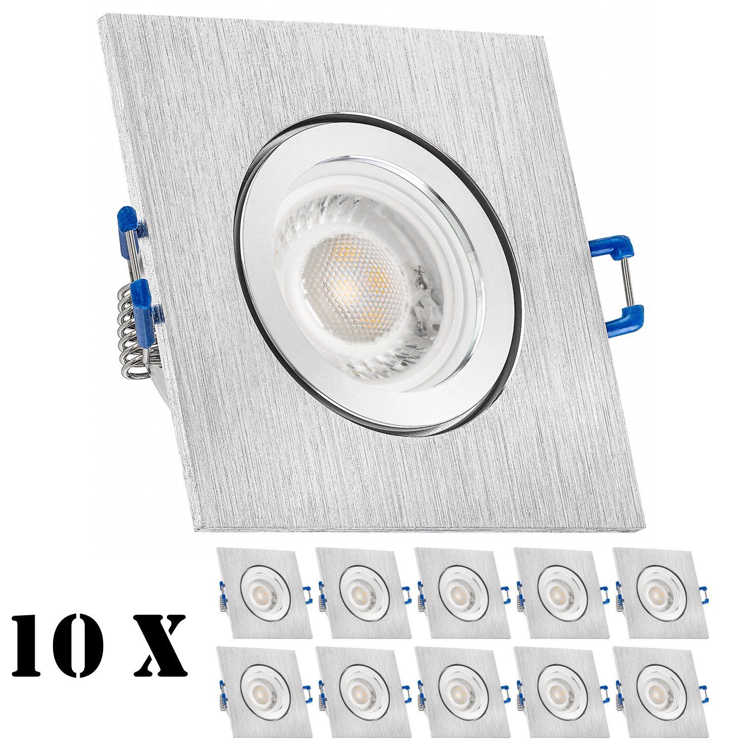 mi Set in LEDANDO aluminium extra gebürstet 10er LED LED IP44 Einbaustrahler flach Einbaustrahler