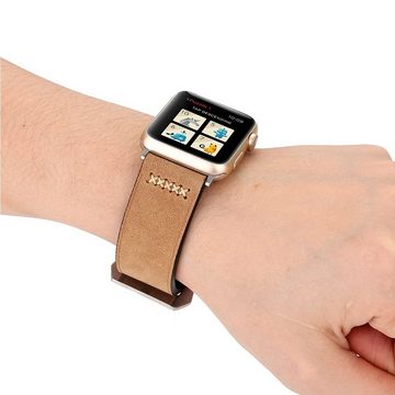 Wigento Smartwatch-Armband Echt-Leder Armband für Apple Watch Serie 1 / 2 / 3 38 mm Khaki