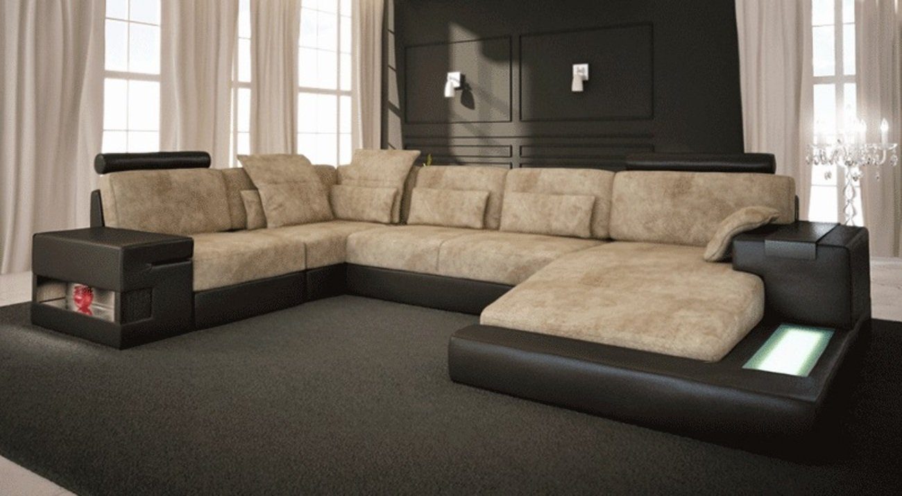 JVmoebel Ecksofa Wohnlanschaft Ecksofa Sofa U Couch Bellini Form Leder Beige/Braun Textil Grau Neu