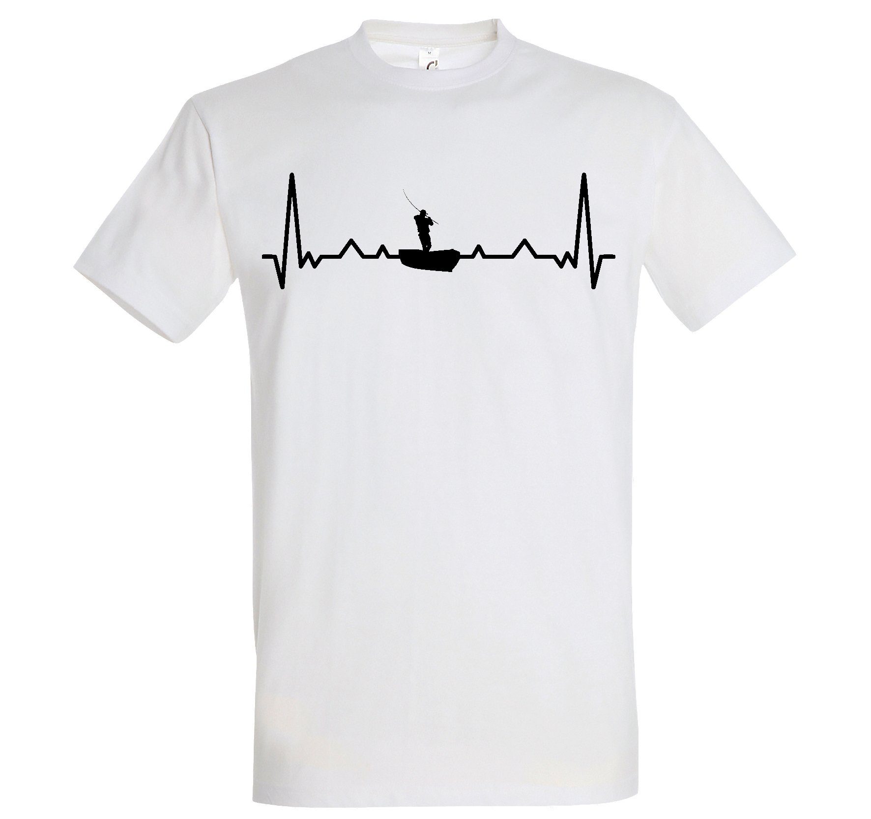 Youth Designz T-Shirt Heartbeat Angeln Herren Shirt mit lustigem Angler Frontprint Weiß