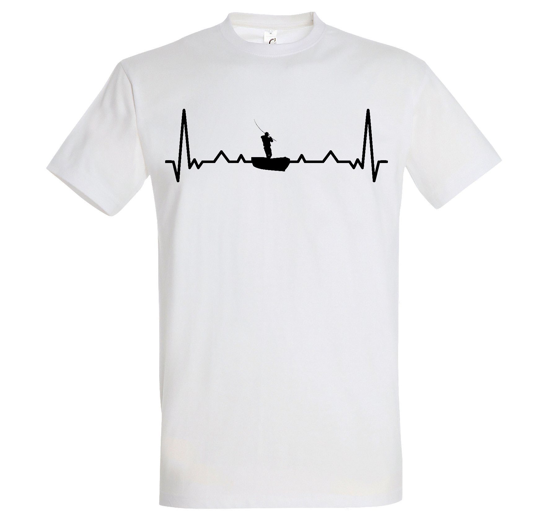 Weiß Herren T-Shirt Angeln Heartbeat mit Angler Designz Youth Shirt lustigem Frontprint