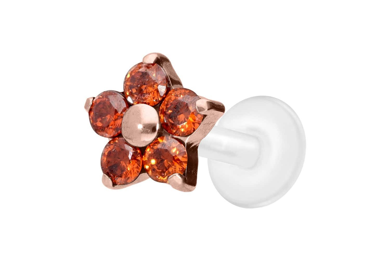 PIERCINGLINE Piercing-Set PTFE Labret mit Innengewinde + Titan-Aufsatz KRISTALLBLUME (Labrets, 1-tlg)