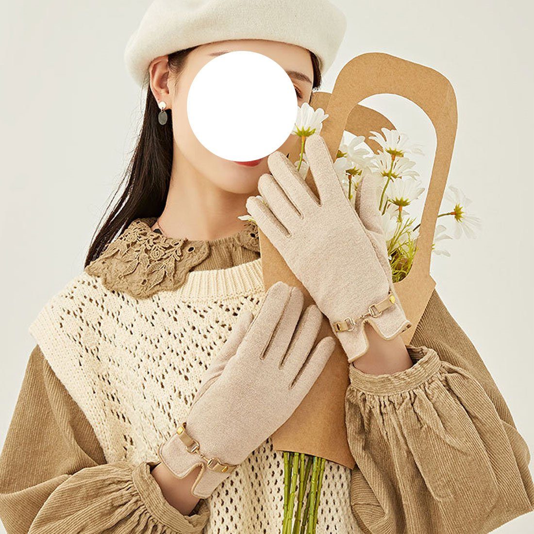 DÖRÖY Fleecehandschuhe Warme Handschuhe für Frauen mit Touchscreen, Faux Cashmere Handschuhe khaki