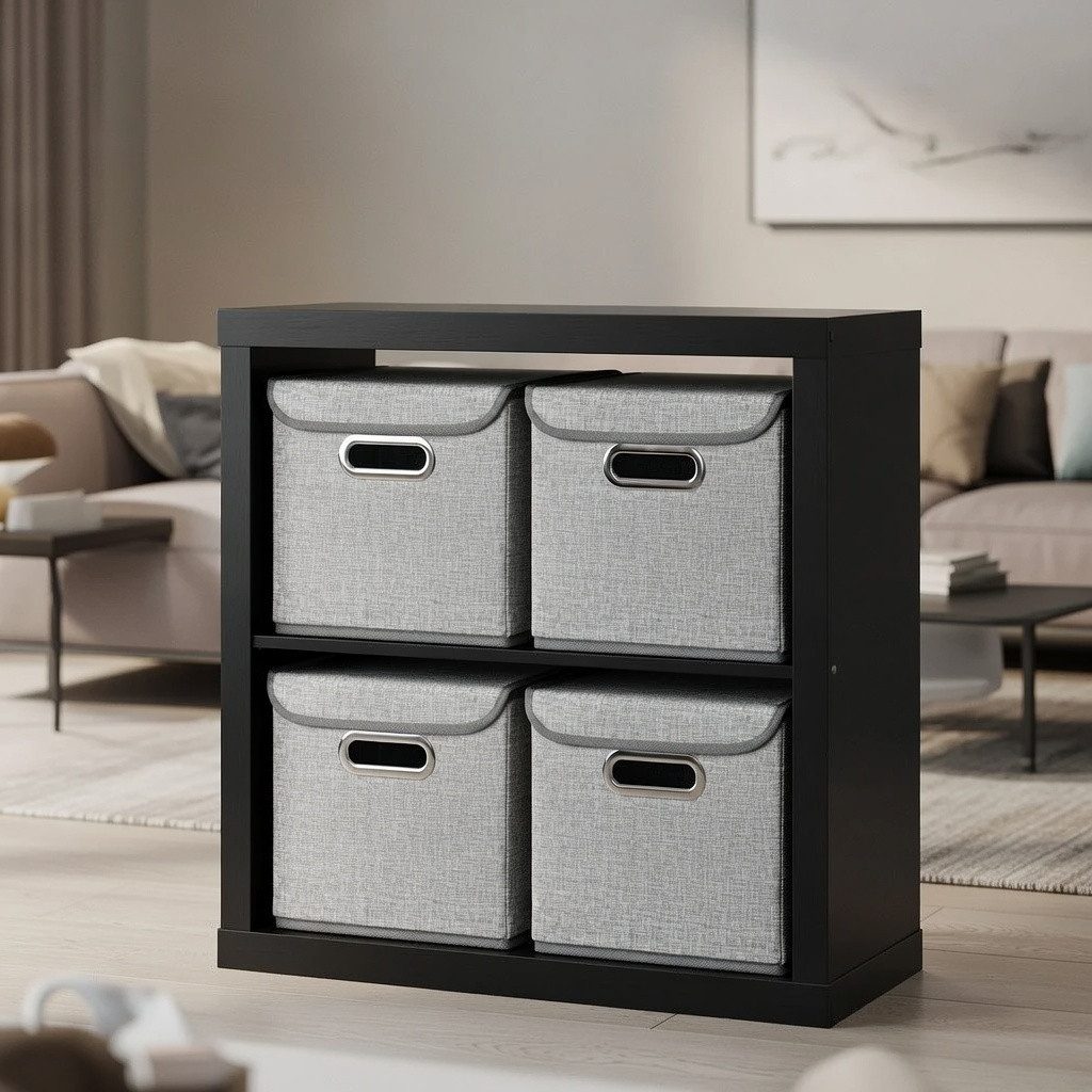 StickandShine Faltbox 4er Set mit Deckel 25x25 cm – Hellgrau, Schwarz, Weiß, Türkis, Creme
