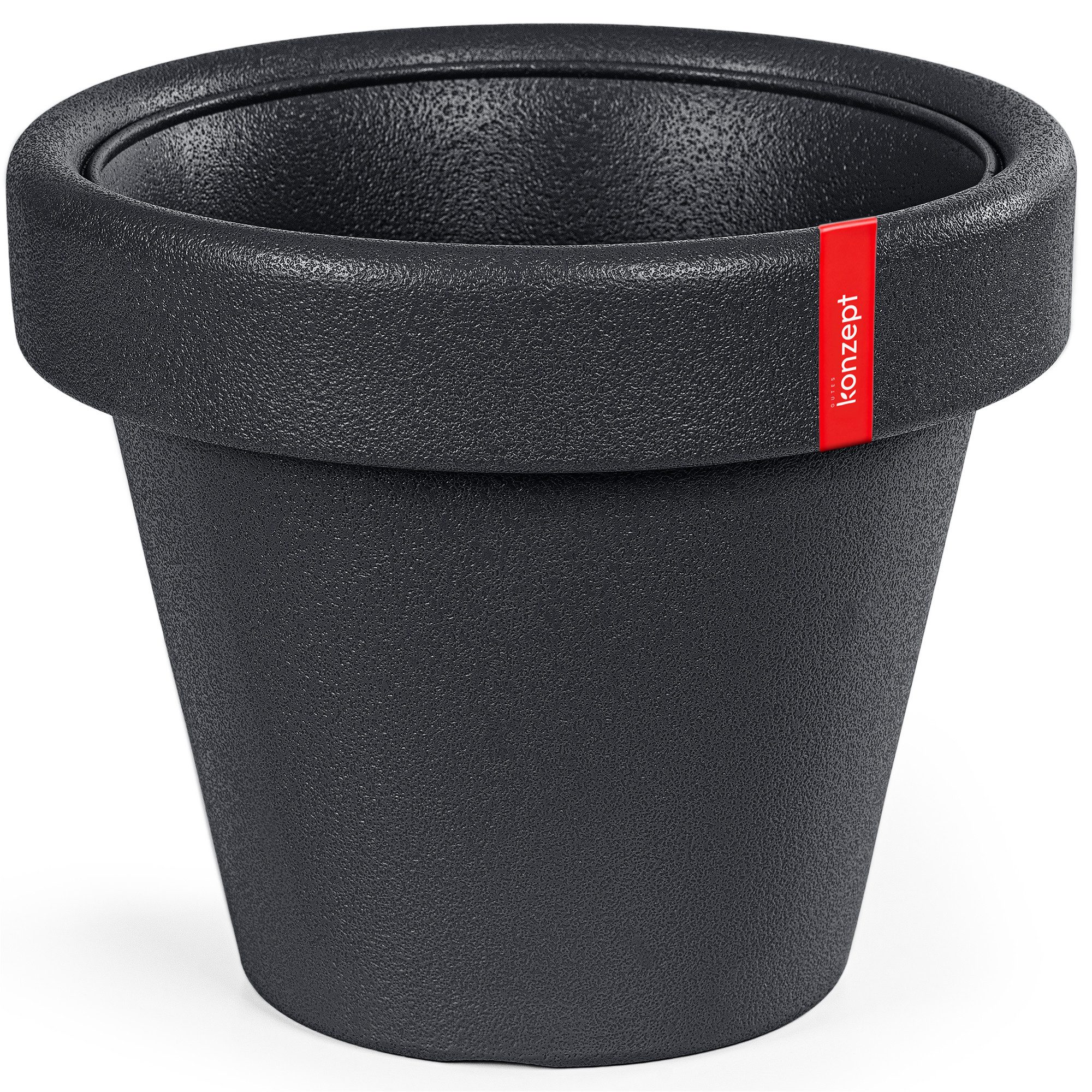 KONZEPT Übertopf 39 cm Durchmesser, H 33 cm, 20 L, aus Kunststoff in Stein-Optik, Stein-Optik, Konische Form, Geprägter Rand, 20 L