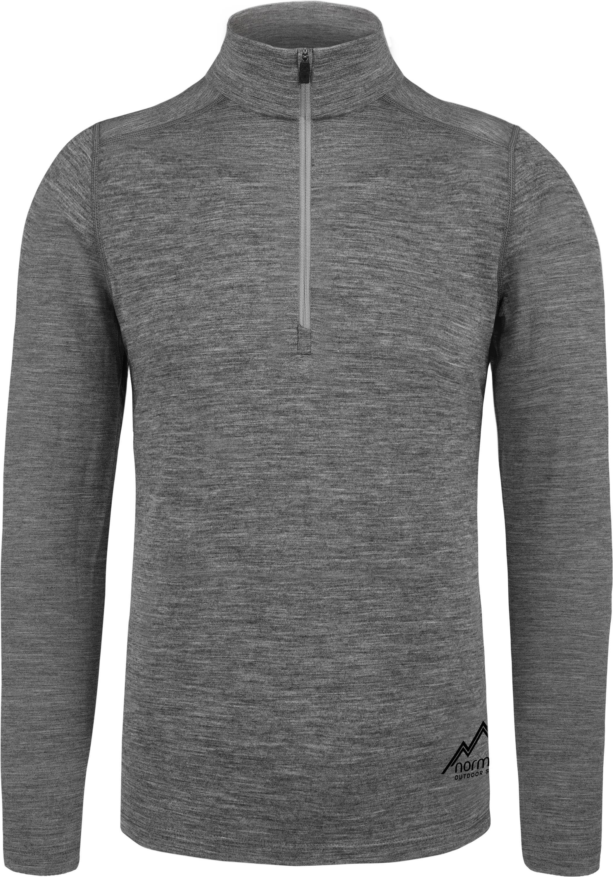 normani Langarmshirt Herren Merino Merino Ski Pullover reiner 1/4 Baselayer Langarm aus mit Zipper Canberra Grau Reißverschluss Outdoor mit Winter Merinowolle