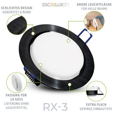 SSC-LUXon LED Einbaustrahler RX-3 flache LED Einbauleuchte schwarz rund mit GX53 Fassung