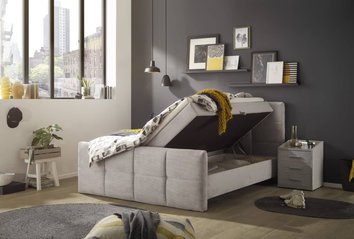 ED EXCITING DESIGN Boxbett Tijuana 160/180x200 mit Topper & 7-Zonen-Tonnentaschenmatratze (Komplettbett inkl. Stauraum, Topper und Matratze), Komplettbett, Bettkasten + HR-Topper + Tonnentaschen-Federkernmatratze