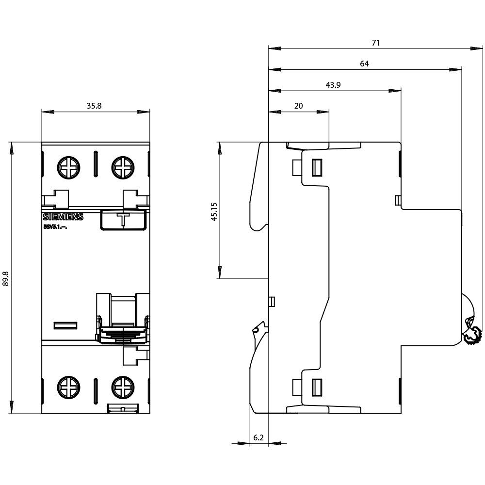 SIEMENS Sicherheitsrelais Siemens 5SV33146 FI-Schutzschalter A 2polig 40 A 0.03 A 230 V